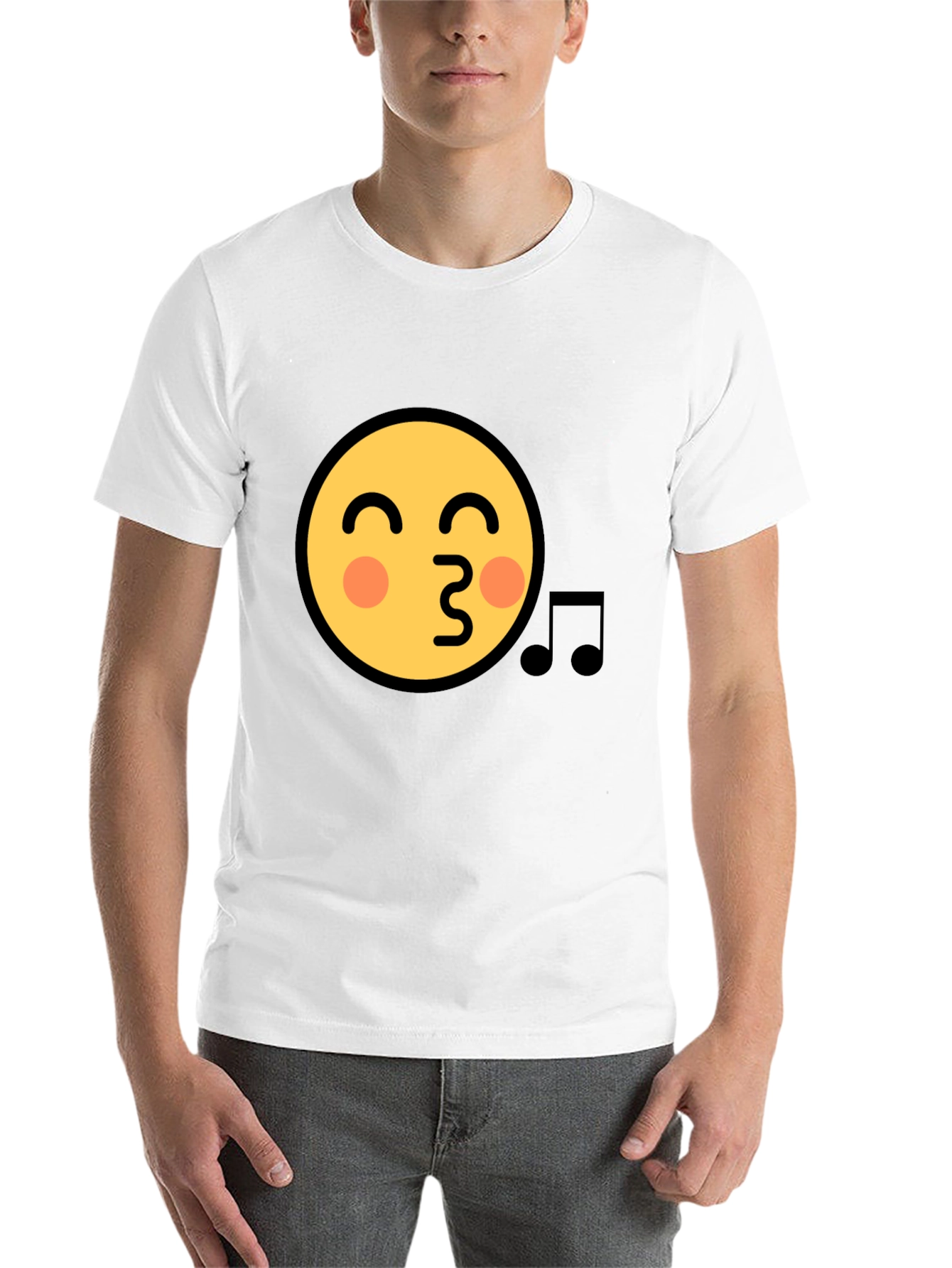 Black Emoji Face Kiss Music Note Black T-Shirt view 14