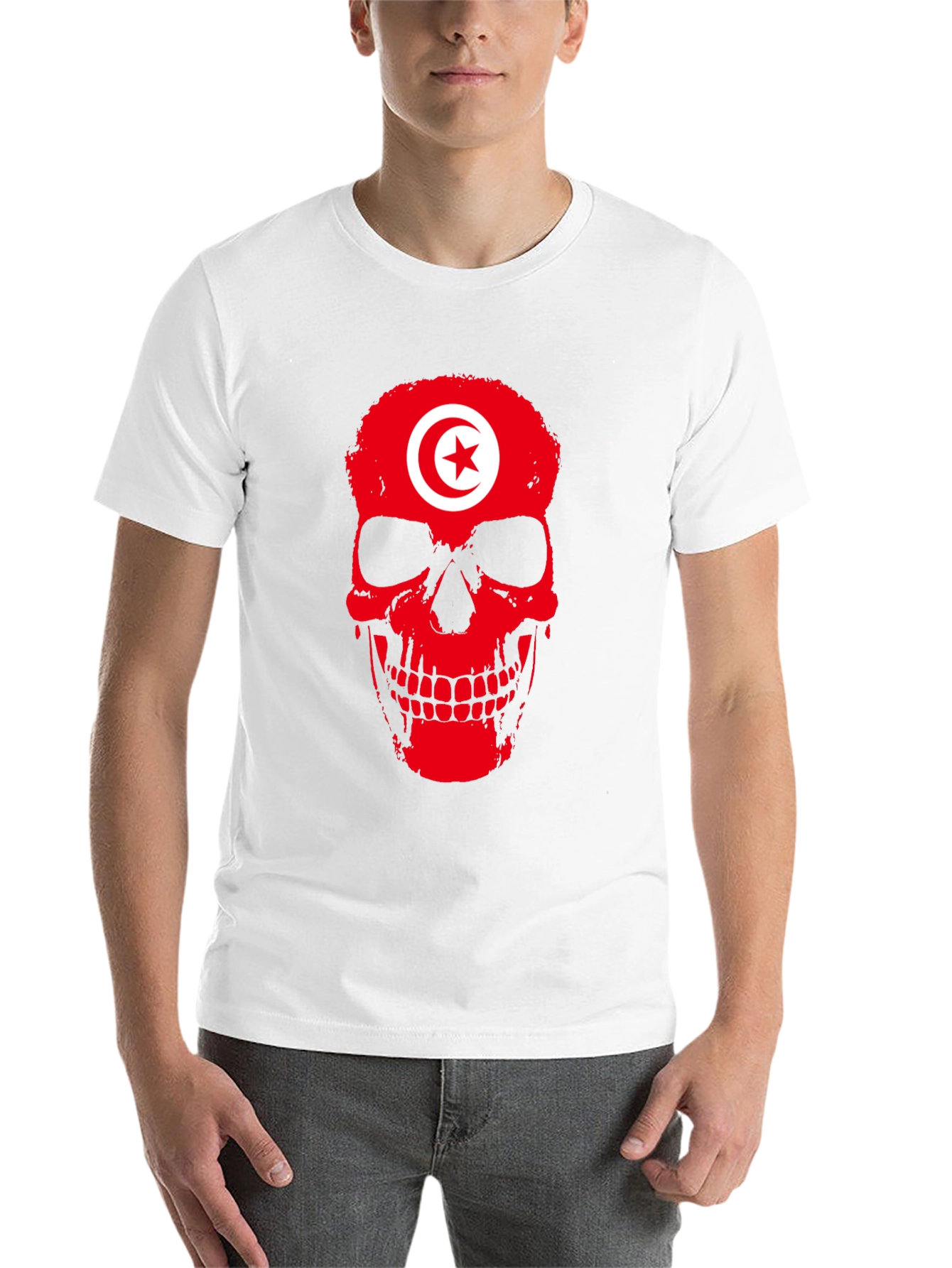 Tunisia Flag Skull Graphic Black T-Shirt - 14