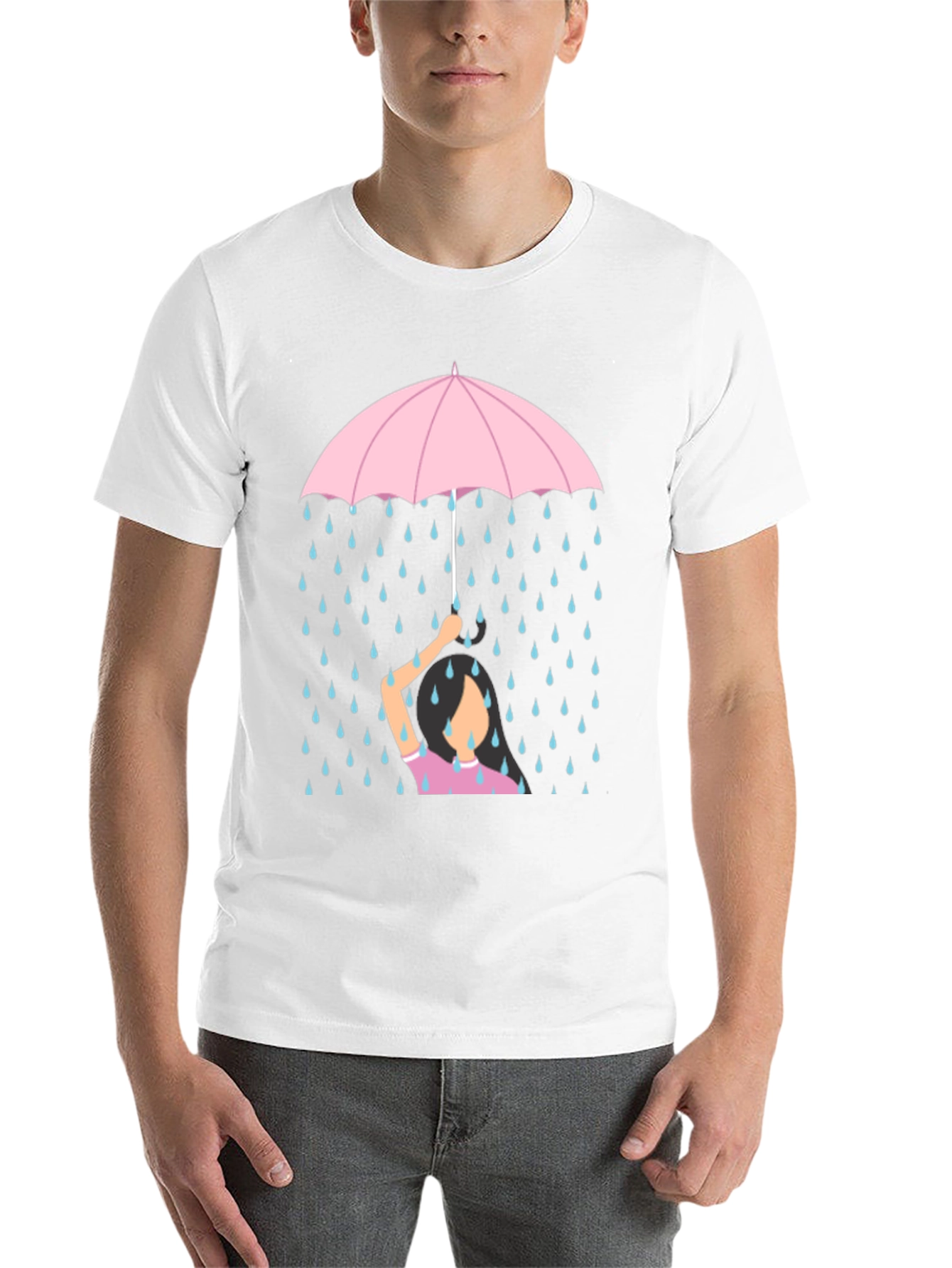 Black Rainy Day Umbrella T-Shirt - Comfort Fit Cotton Tee view 14