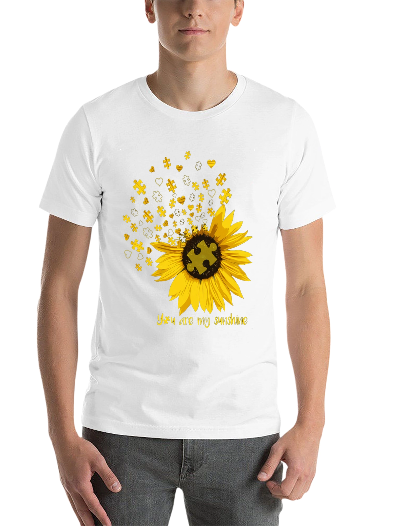 Black Autism Awareness Sunflower T-Shirt view 14