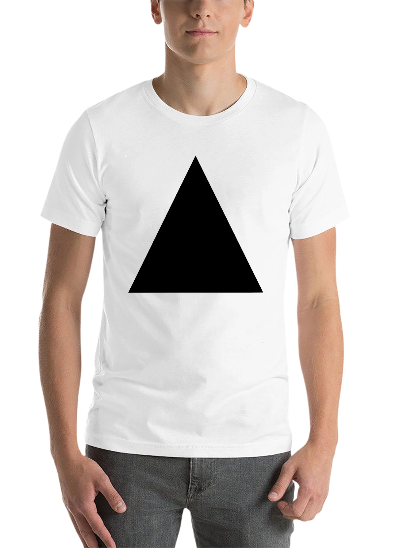 Black Mens Black T-Shirt with Geometric Triangle Design view 14