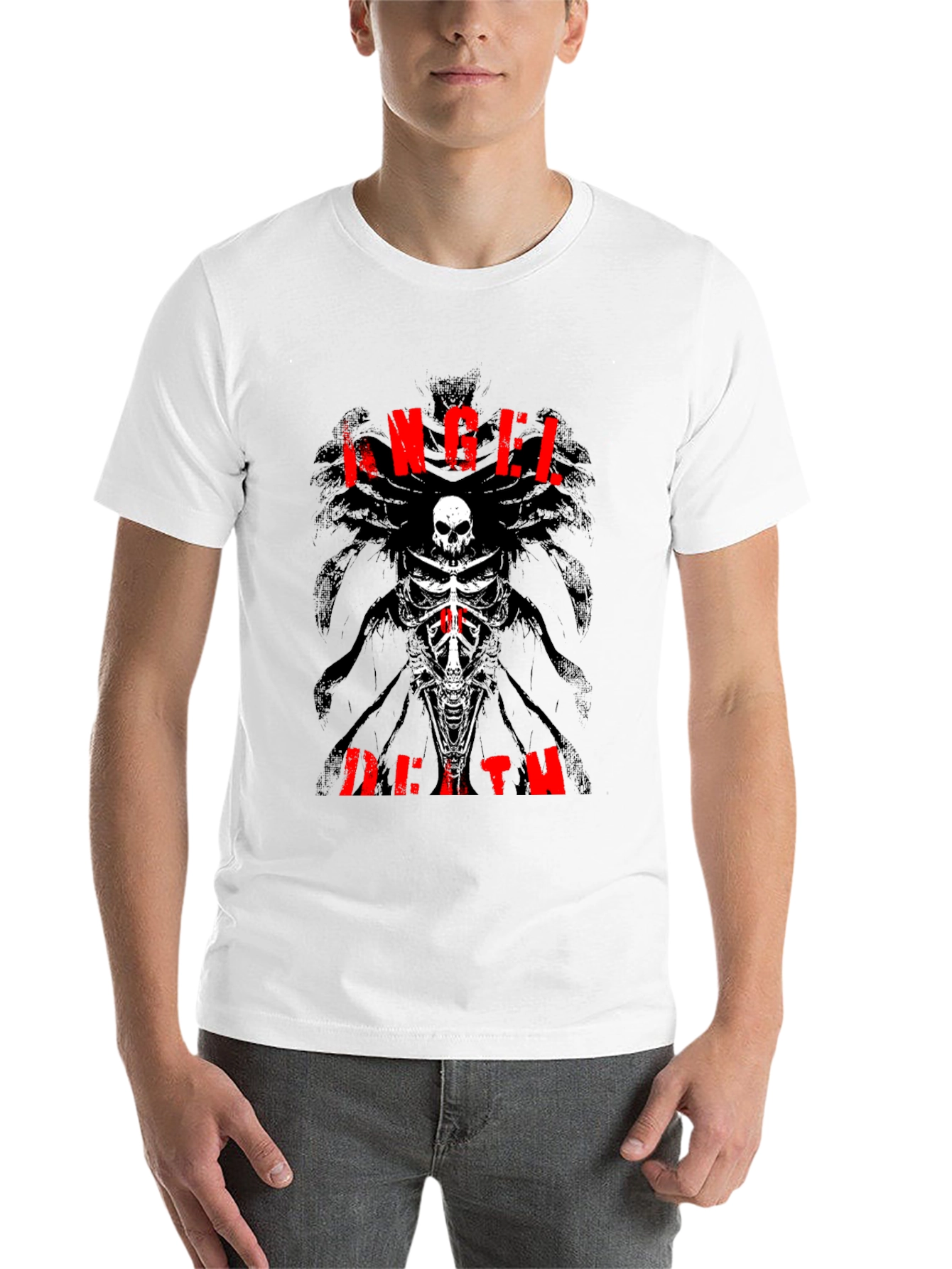 Black Angel Death Graphic T-Shirt - Skull & Bones Design view 14