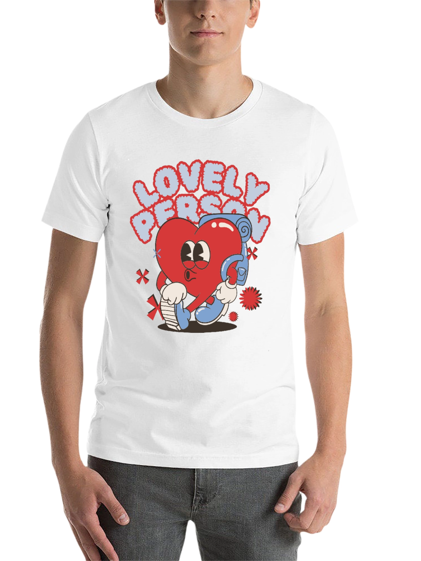 Black Lovely Person Heart Cartoon Black T-Shirt view 14