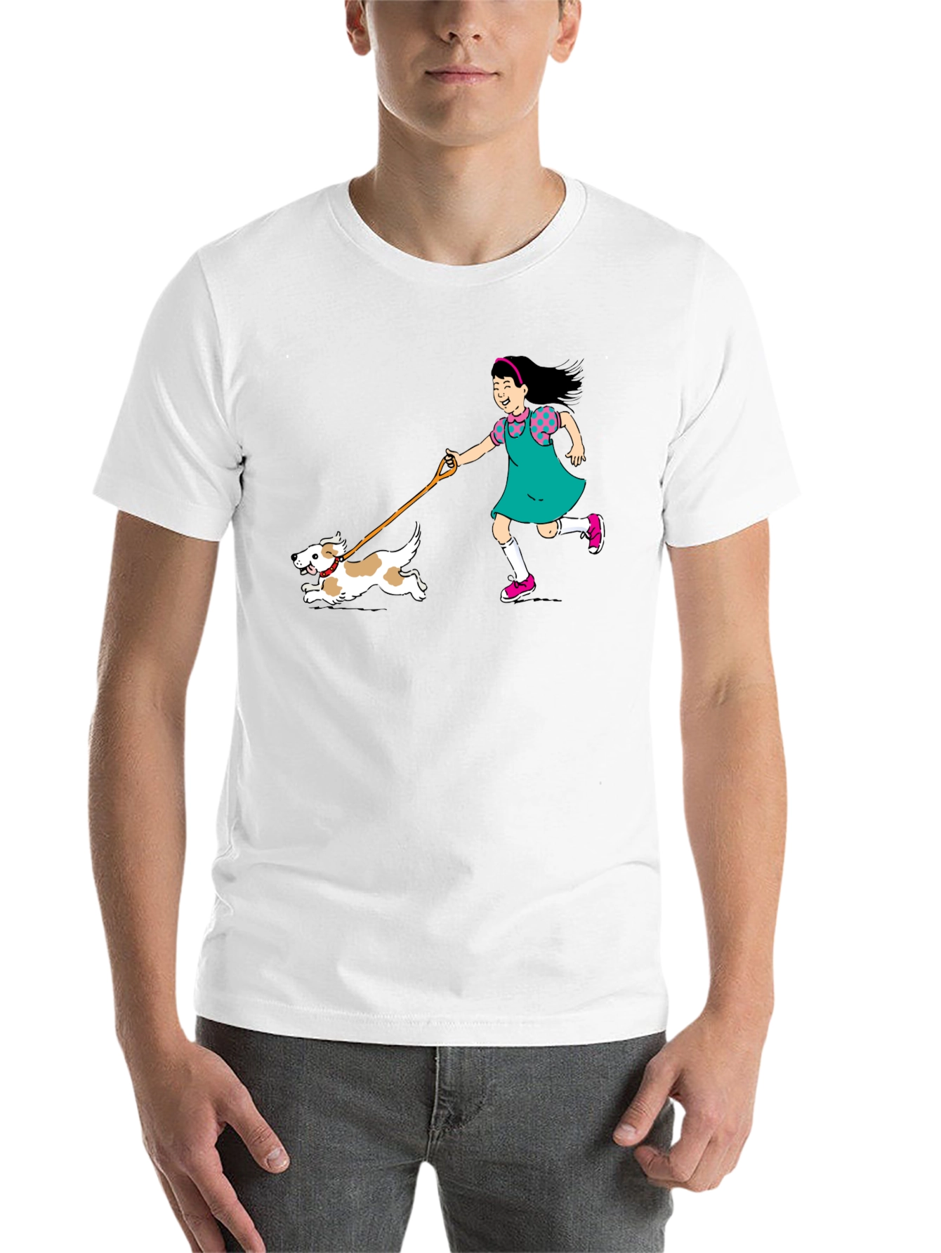 Black Girl Walking Dog Graphic Tee - Unisex Black T-Shirt view 14