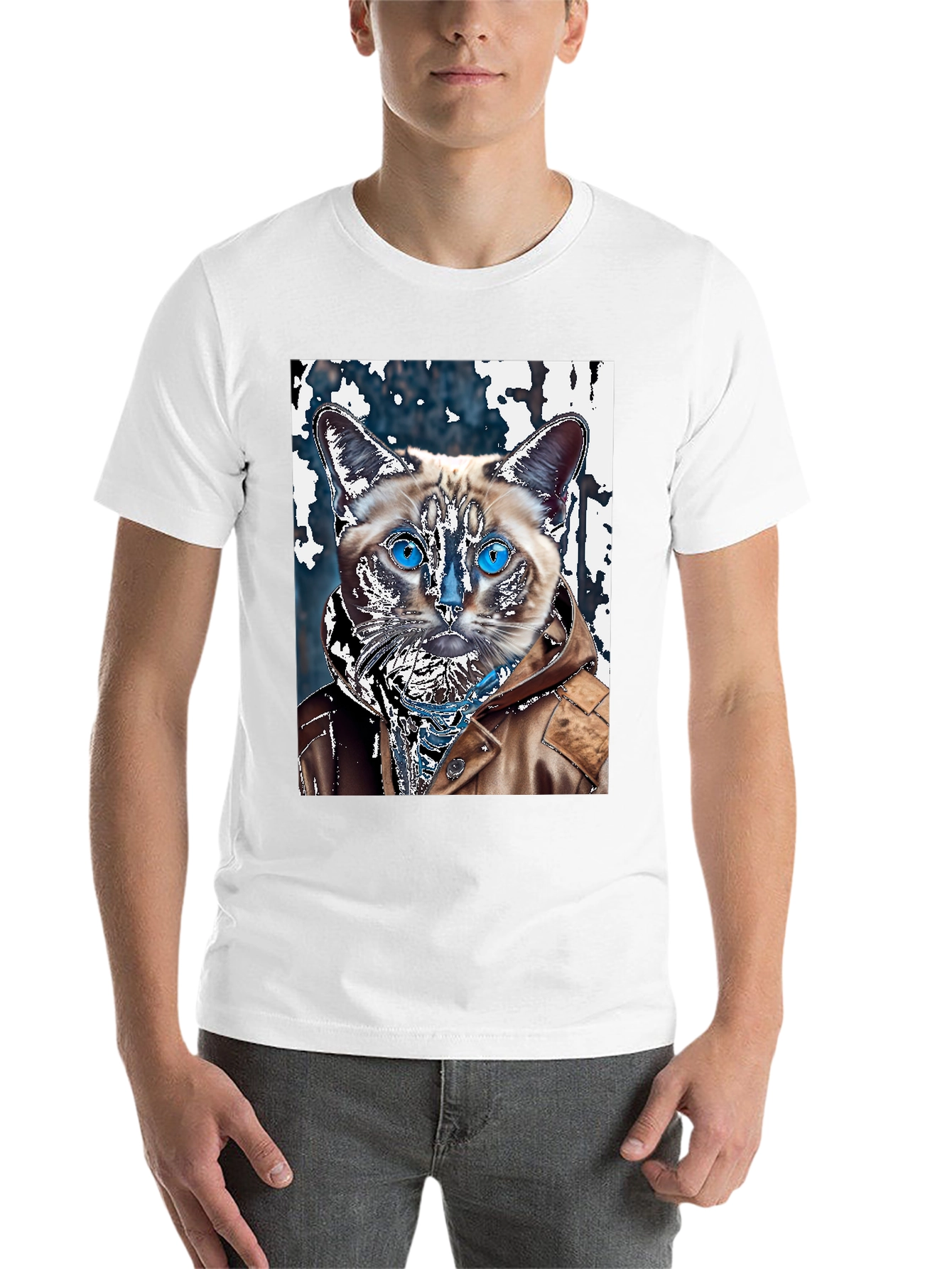 Black Cat in Jacket Graphic T-Shirt view 14