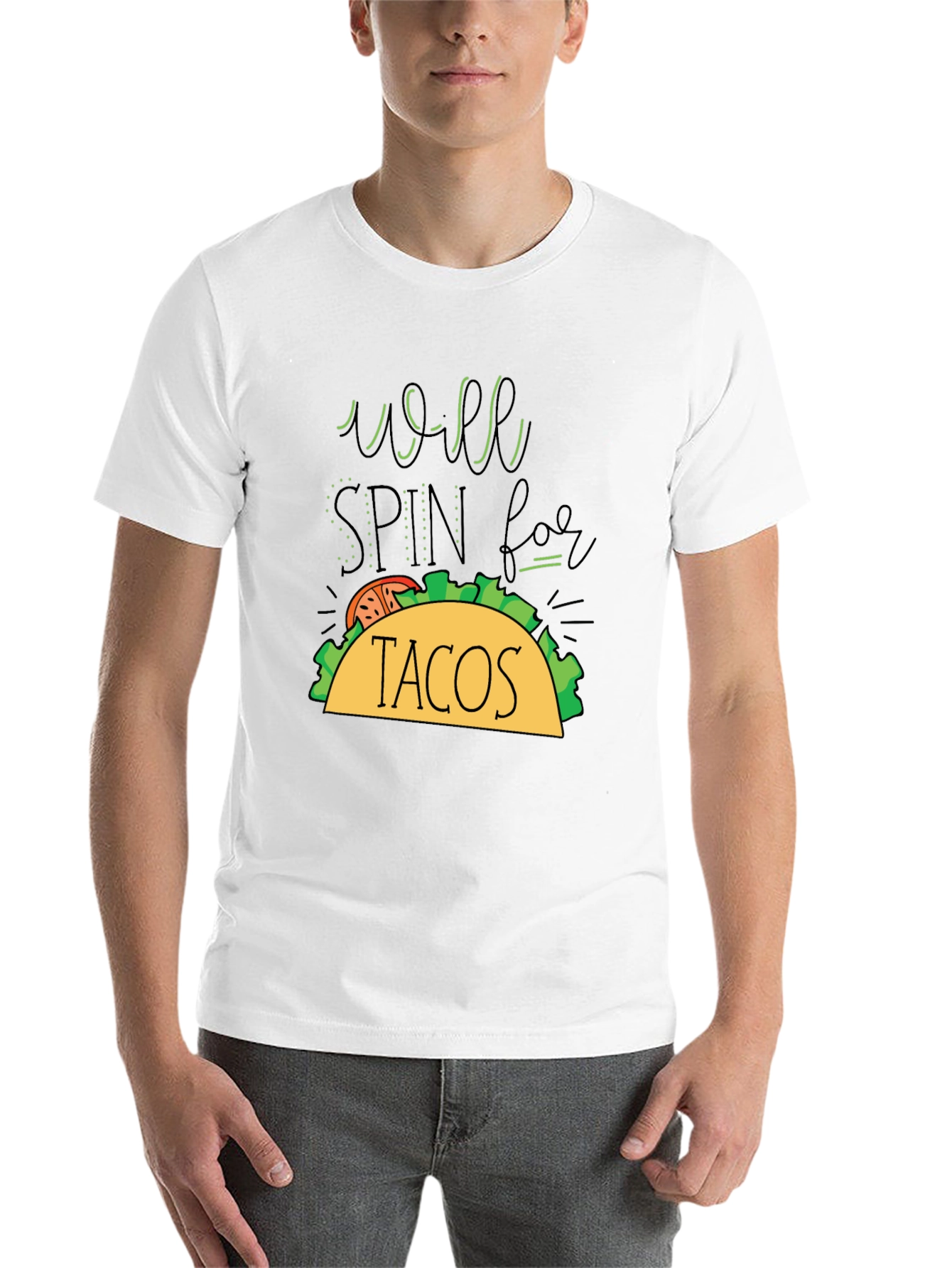 Black Taco Lover's T-Shirt - Will Spin For Tacos Graphic Tee view 14