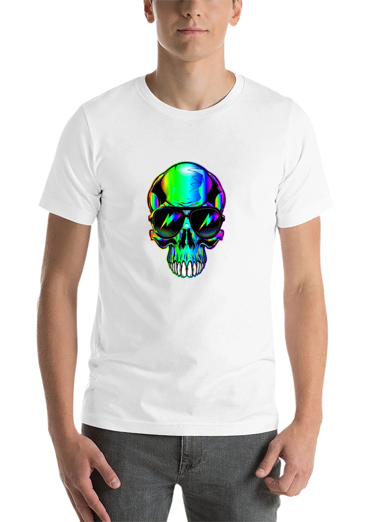 Black Rainbow Skull Sunglasses Graphic Black T-Shirt view 14