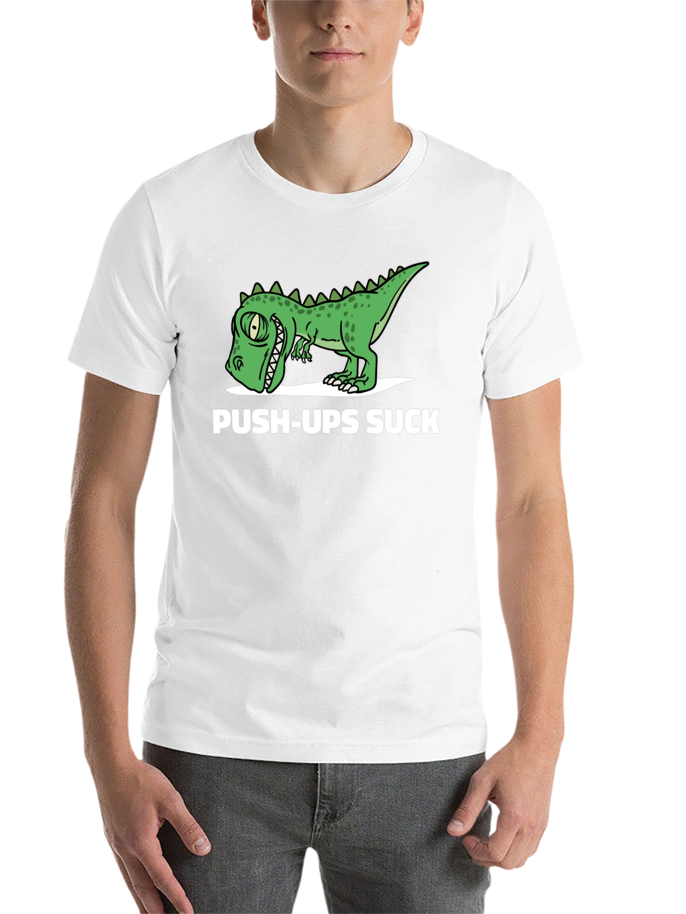 Black Funny Dinosaur Push-Ups Suck Graphic T-Shirt view 14