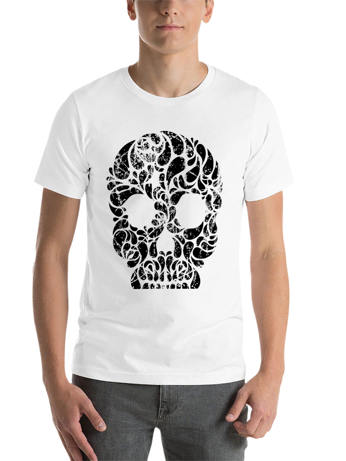 Black Dark Floral Skull Graphic Tee - Men's view 14