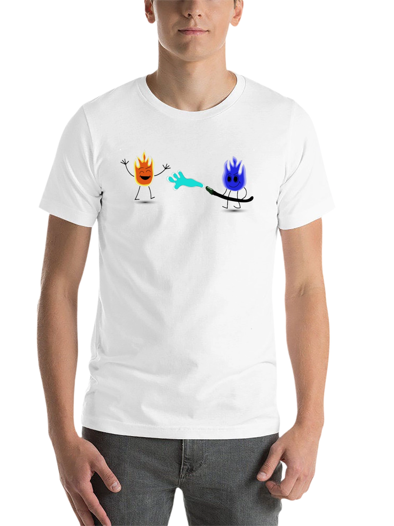 Black Cool Cartoon Fire & Water T-Shirt view 14