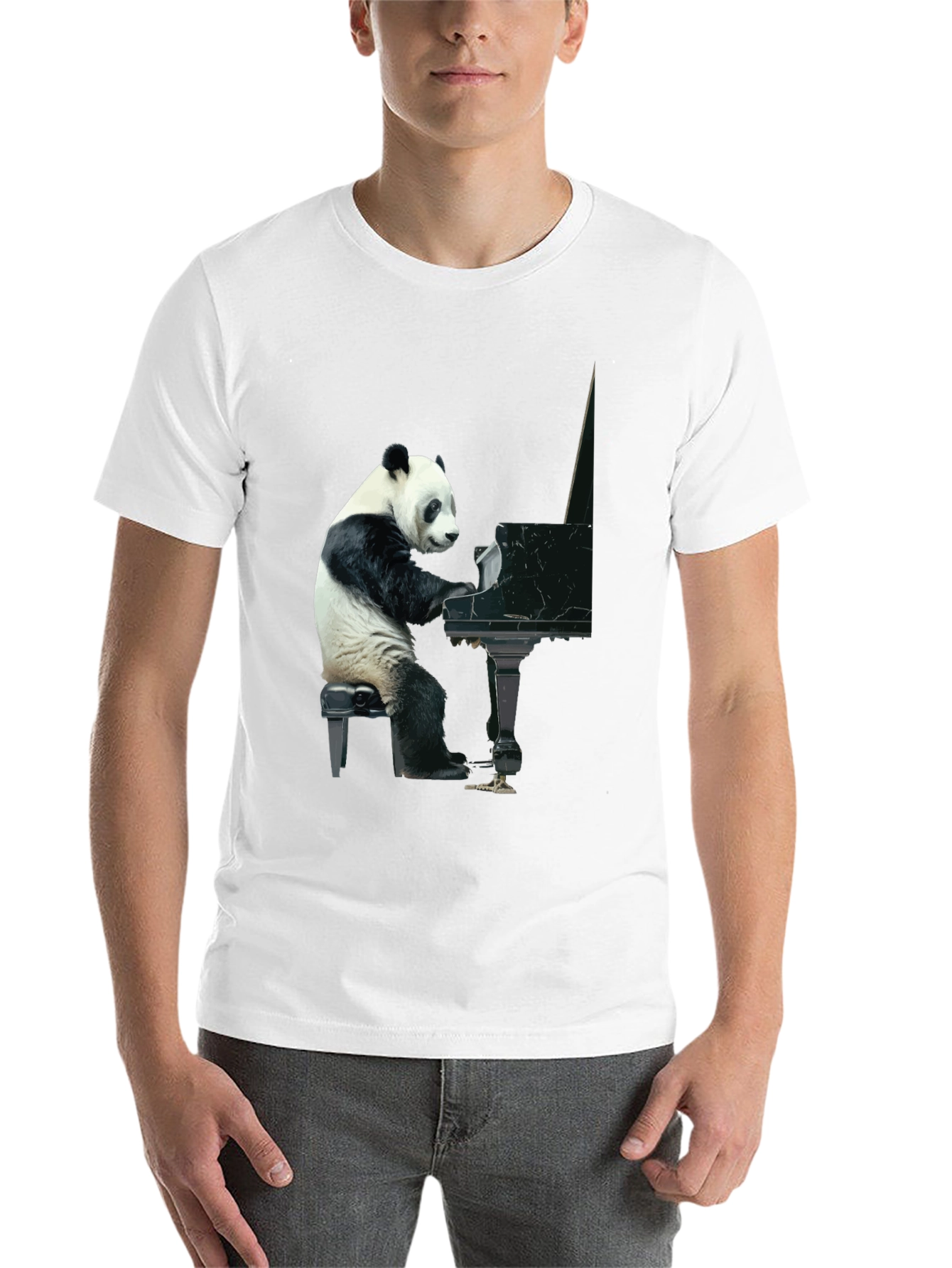 Black Panda Playing Piano Graphic Tee - Black Cotton Shirt view 14