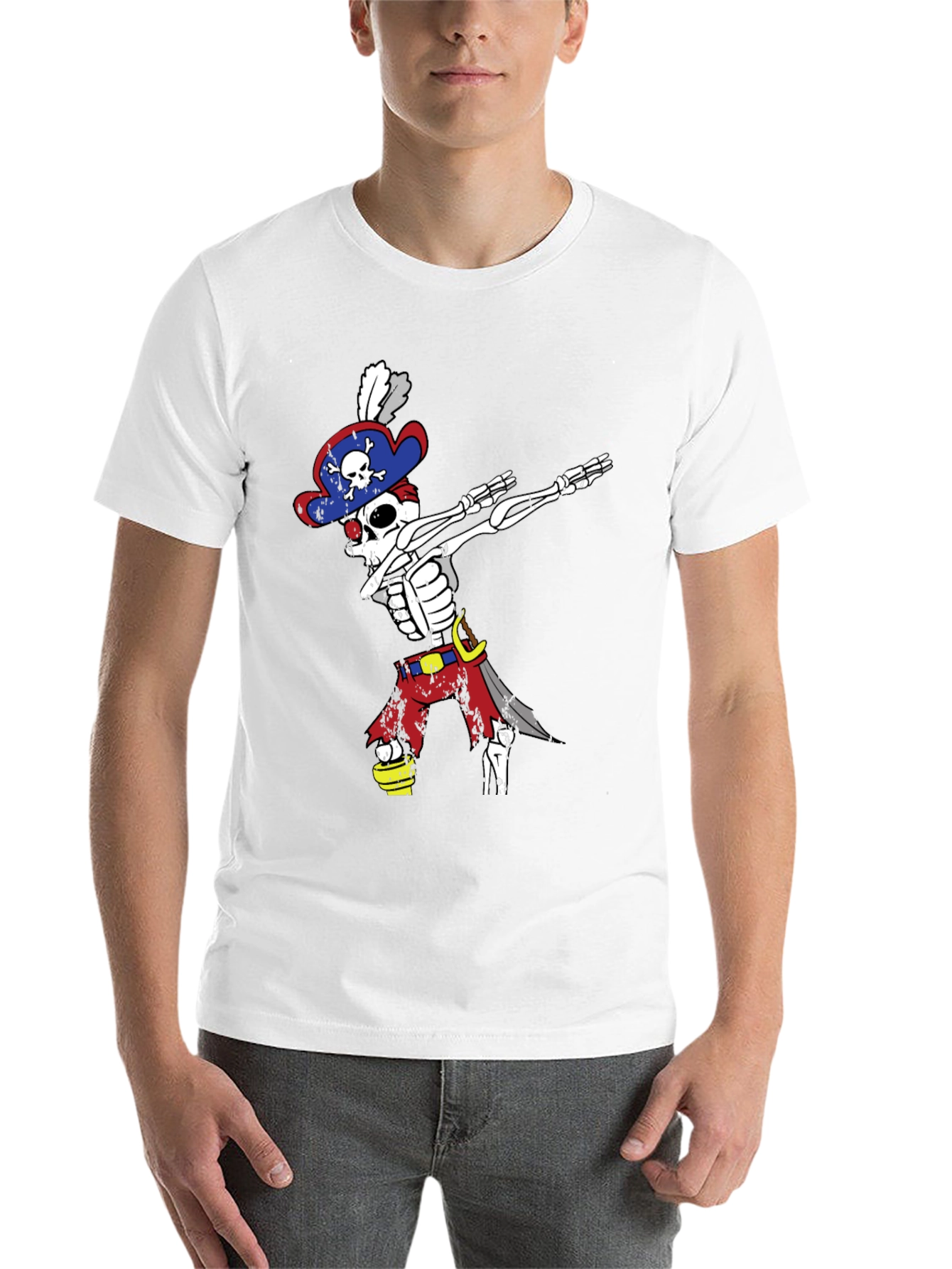 Black Dabbing Pirate Skeleton T-Shirt - Men's Black Tee view 14