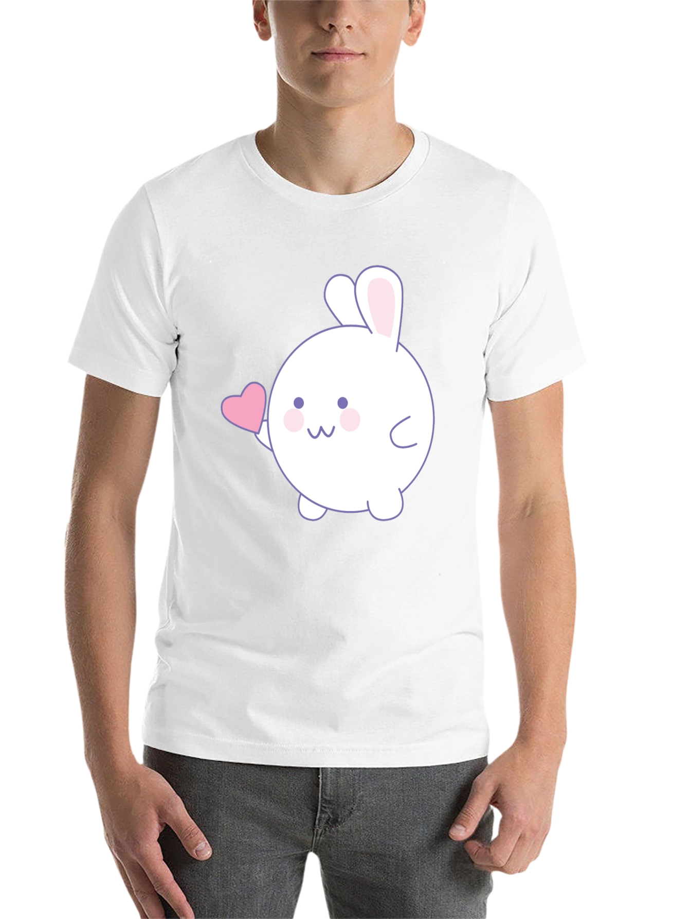 Black Cute Bunny Heart Graphic Black T-Shirt view 14