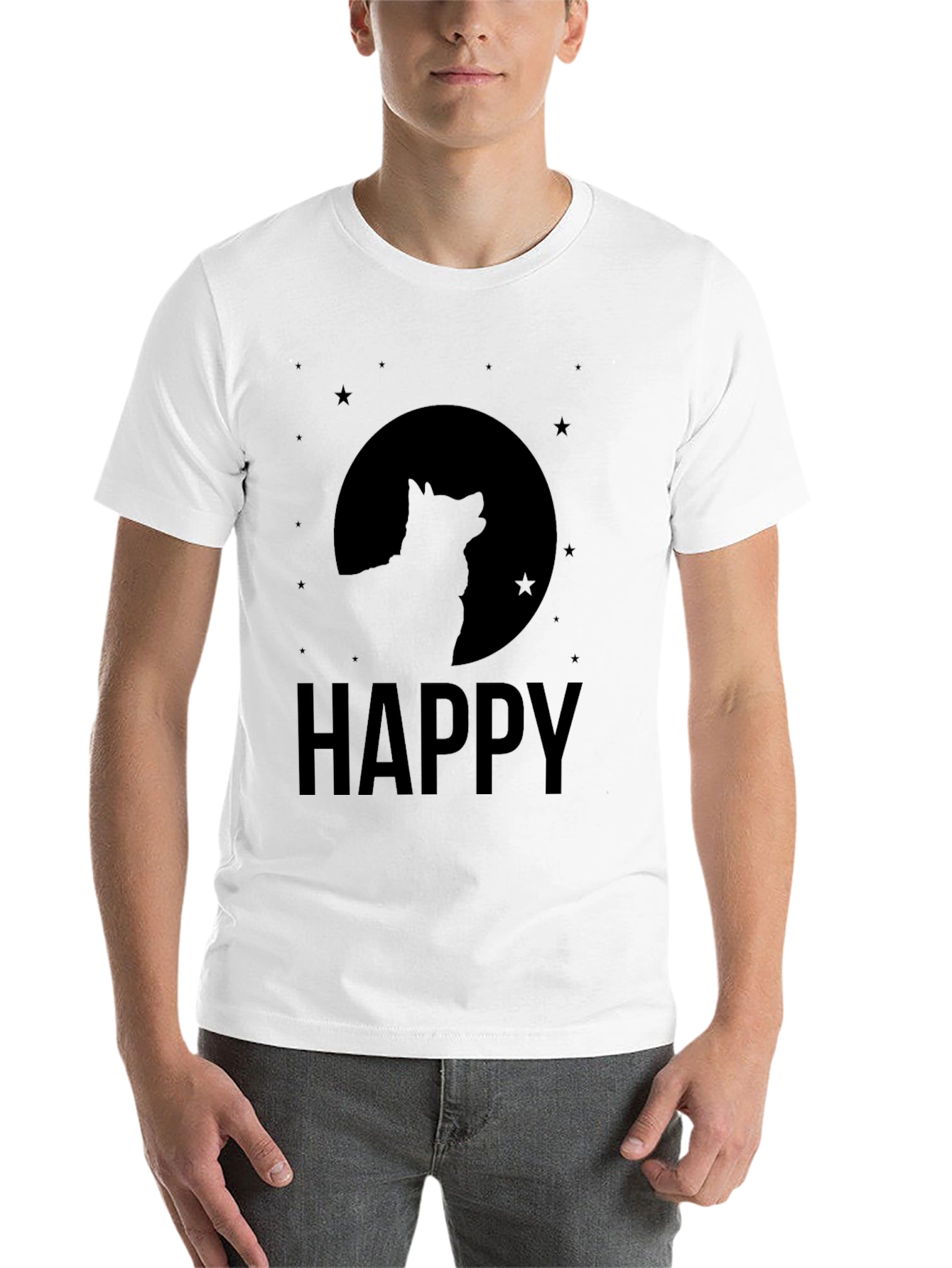 Black Happy Wolf Moon Graphic Tee - Black Cotton Blend Shirt view 14