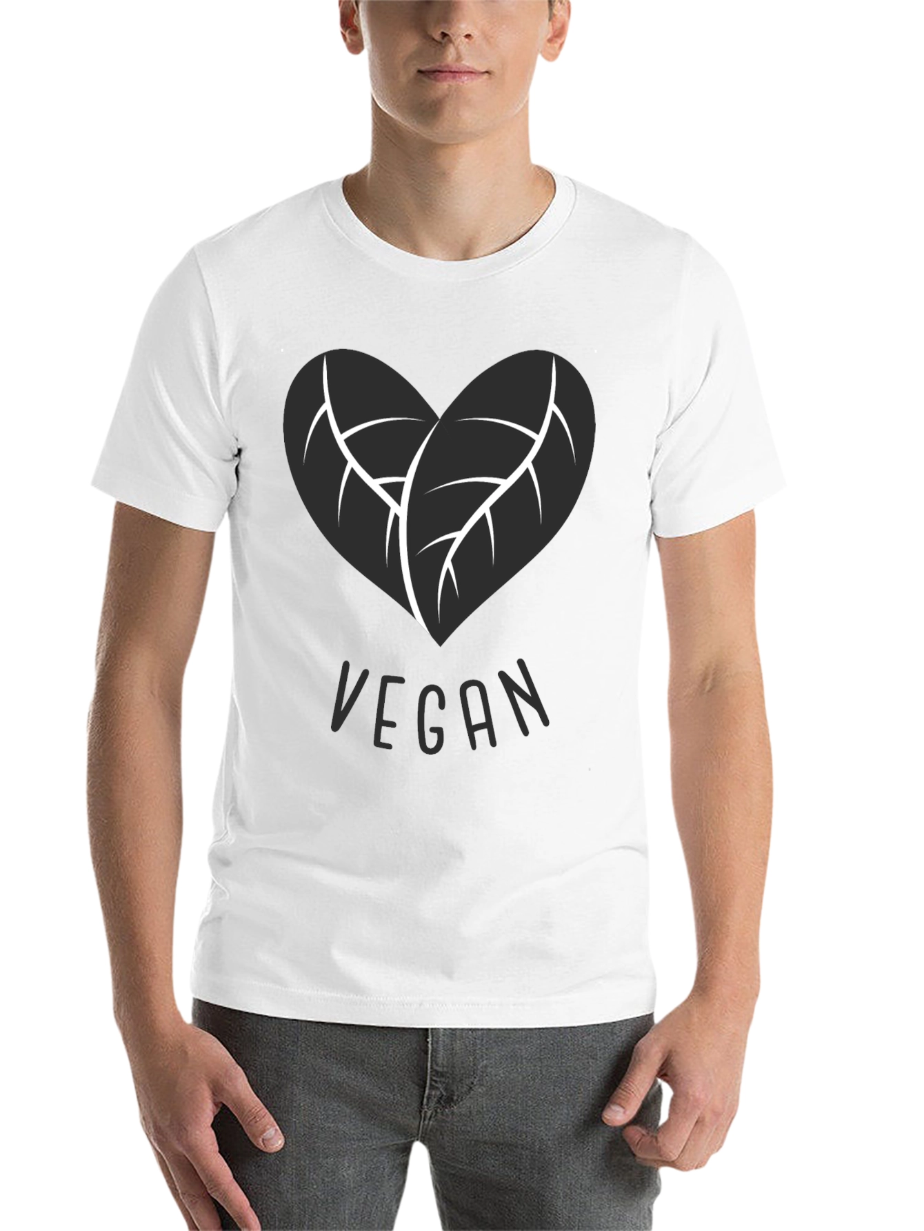 Black Vegan Heart Leaf T-Shirt - Black view 14