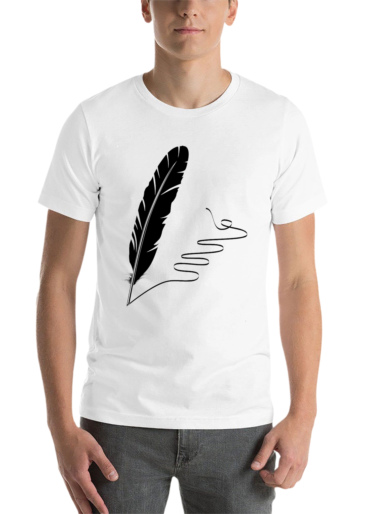 Black Feather Quill Graphic Tee - Stylish Black T-Shirt view 14