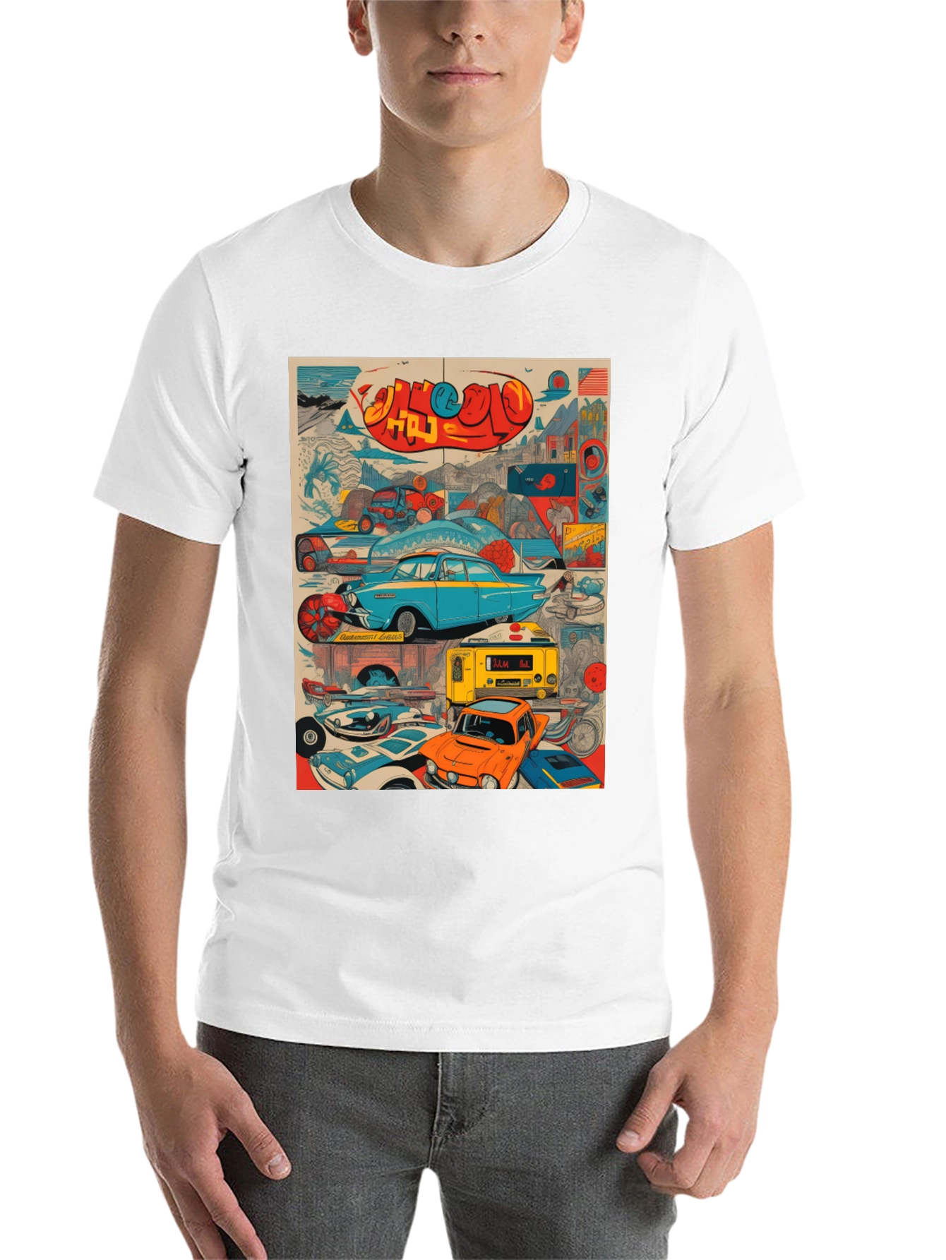 Retro Car Collage Graphic Tee - 14