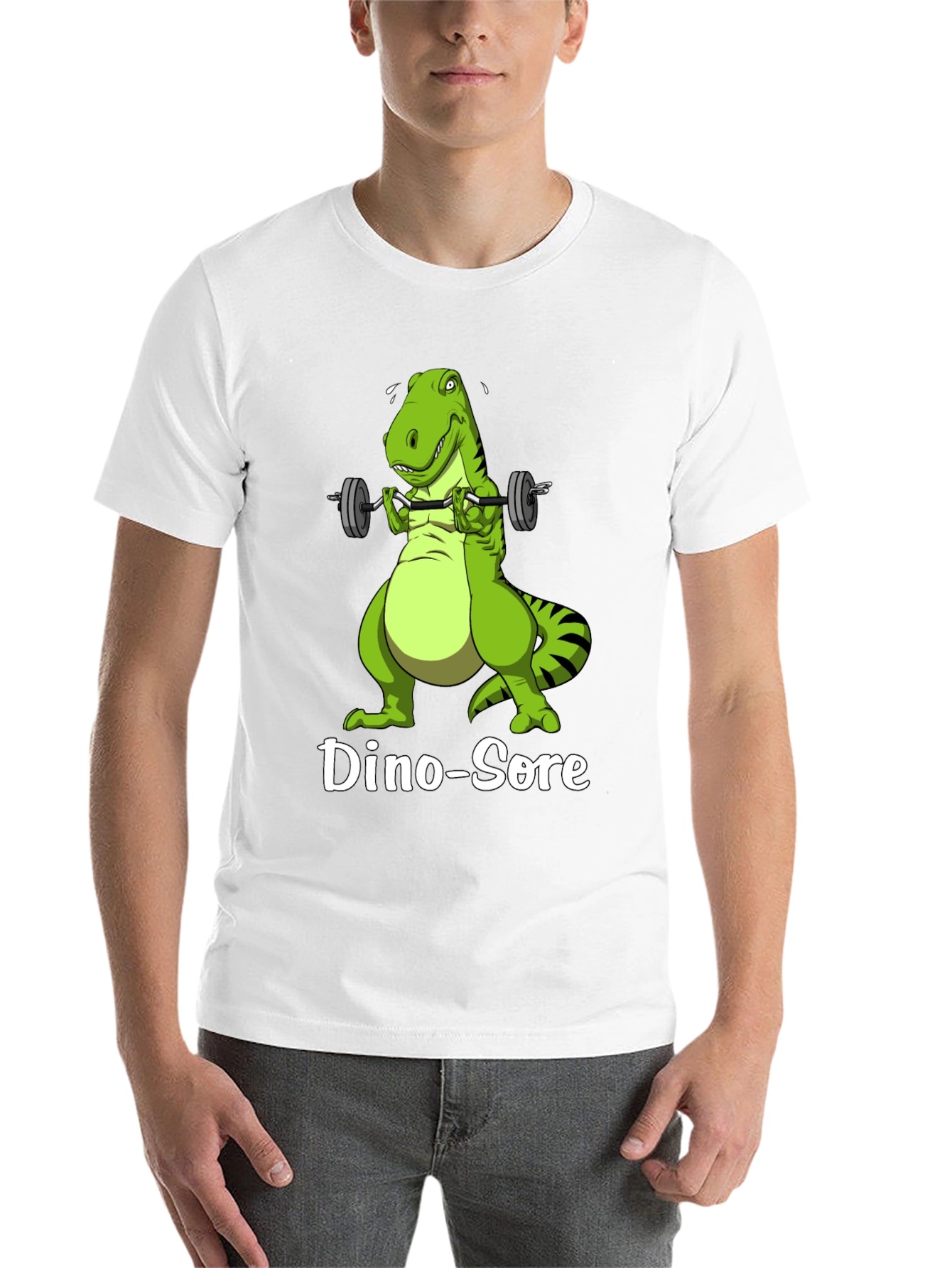 Black Dino-Sore T-Shirt: Funny Gym Dinosaur Workout Tee view 14