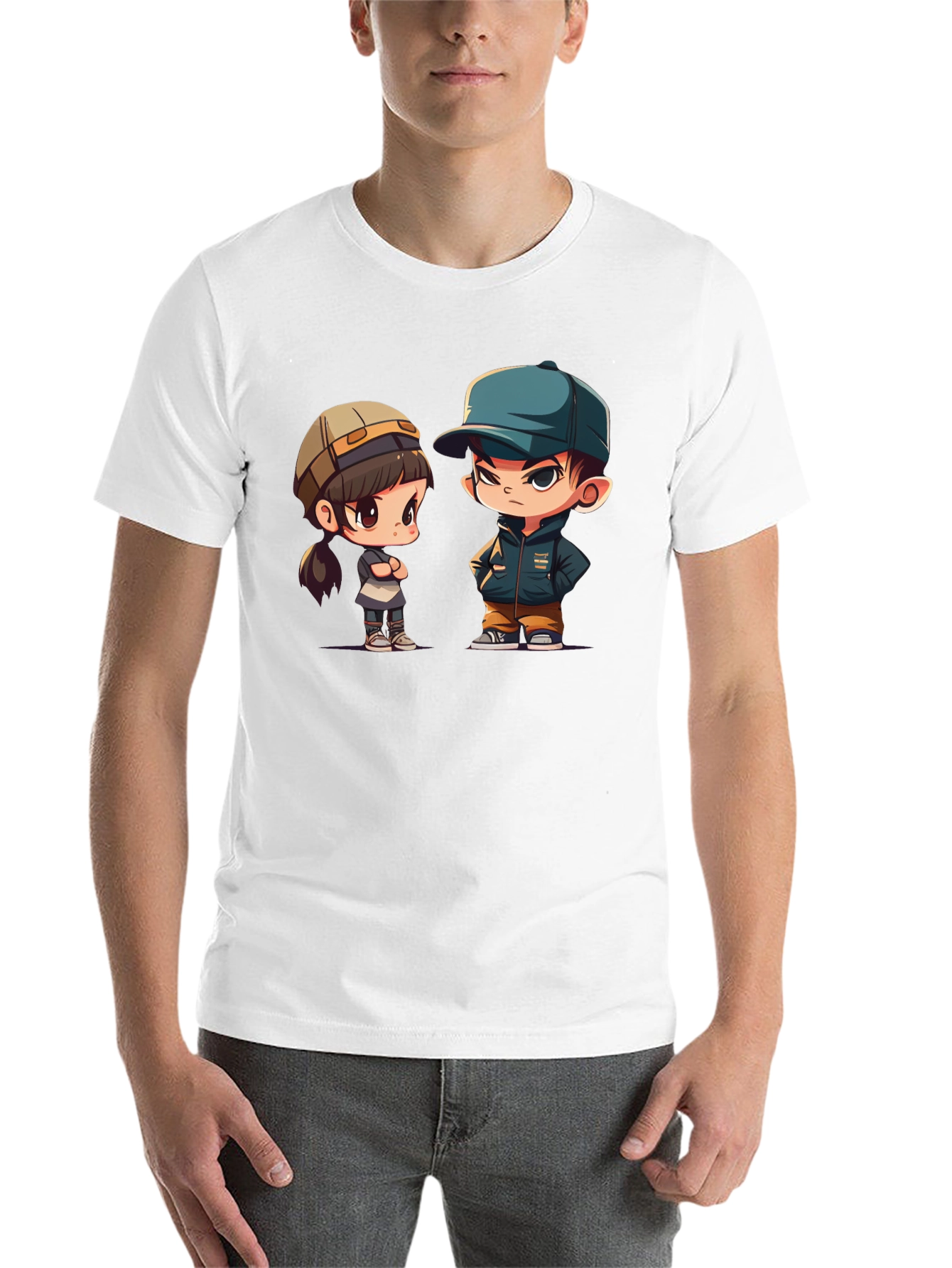 Black Cute Cartoon Couple Graphic T-Shirt view 14