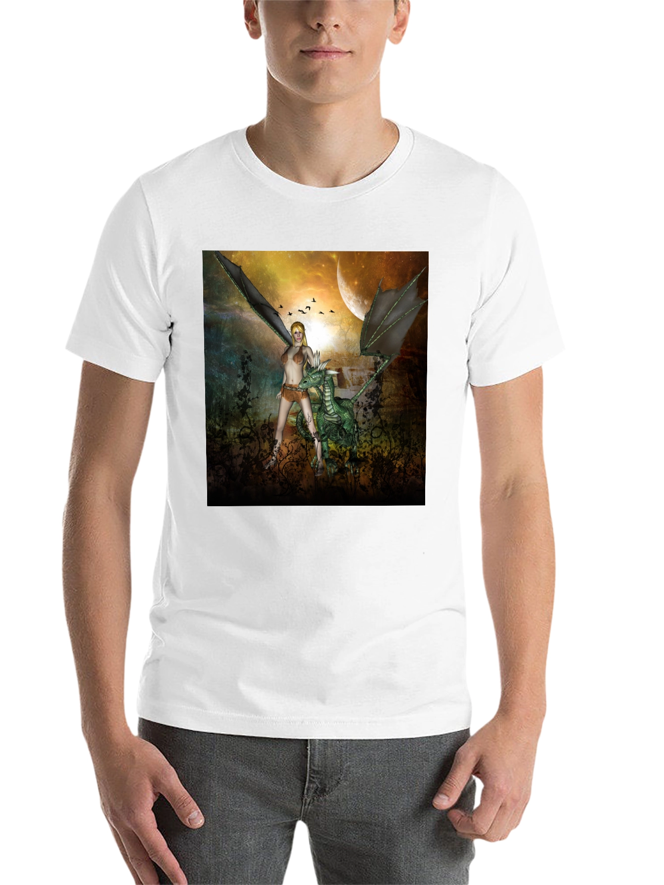 Black Fantasy Dragon & Warrior Graphic Tee view 14