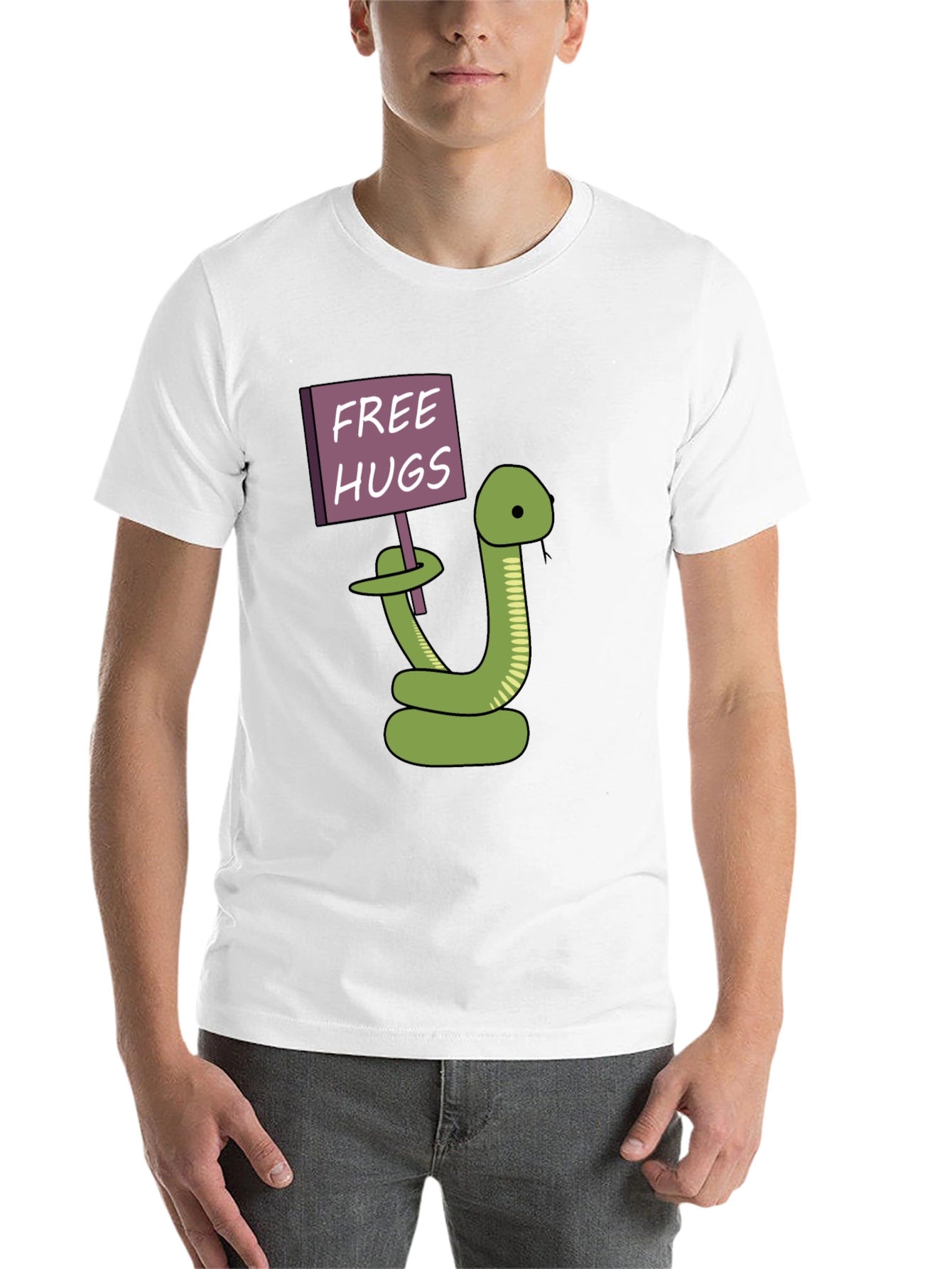 Black Free Hugs Snake T-Shirt - Funny Cartoon Graphic Tee view 14