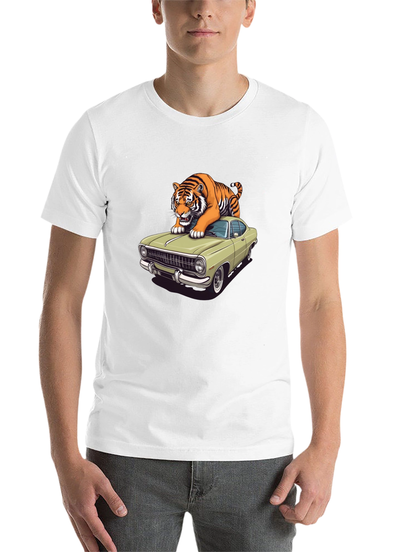 Black Tiger on Car Graphic T-Shirt - Cool Animal Tee view 14