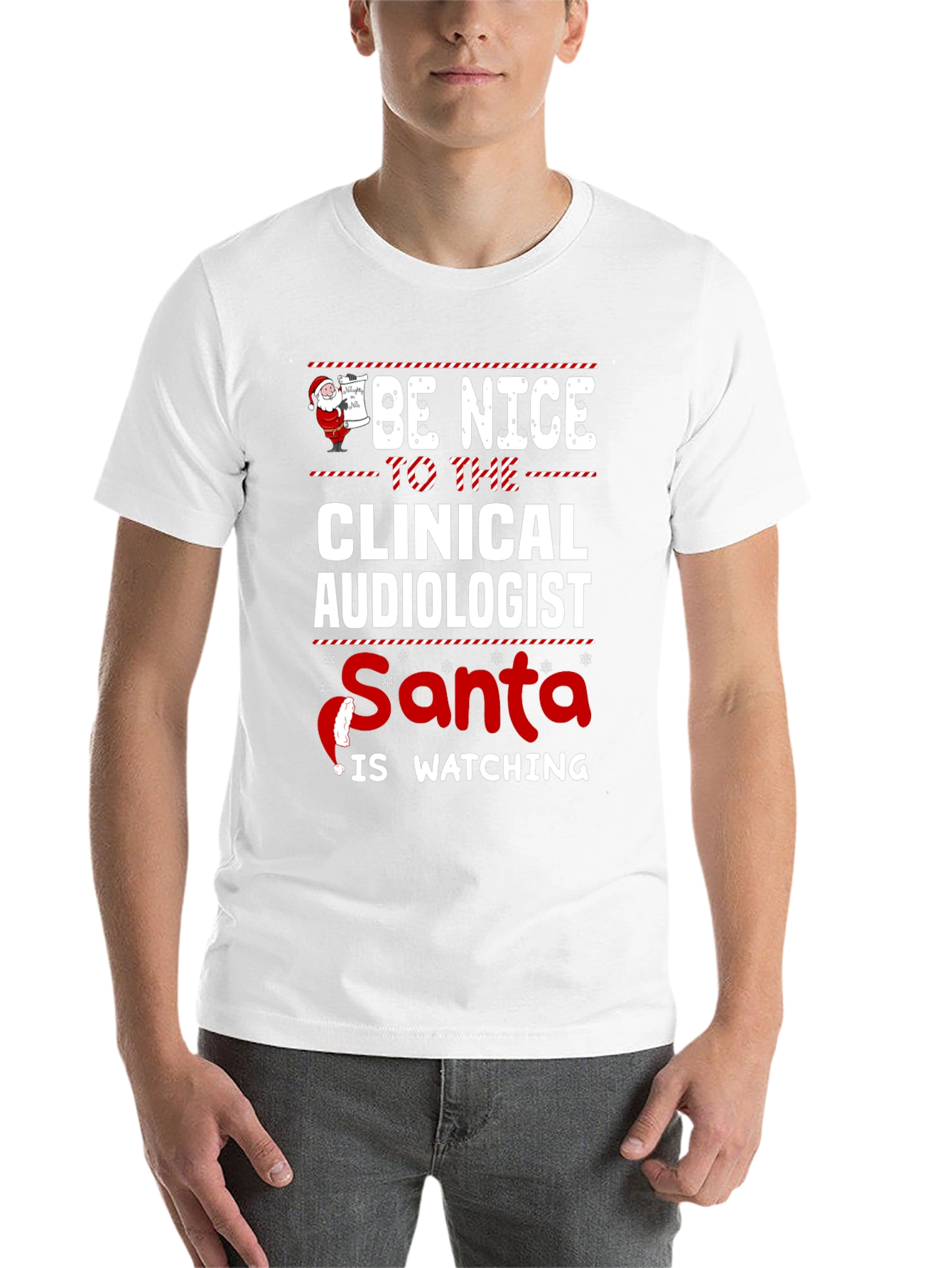 Clinical Audiologist Santa Watching T-Shirt - 14