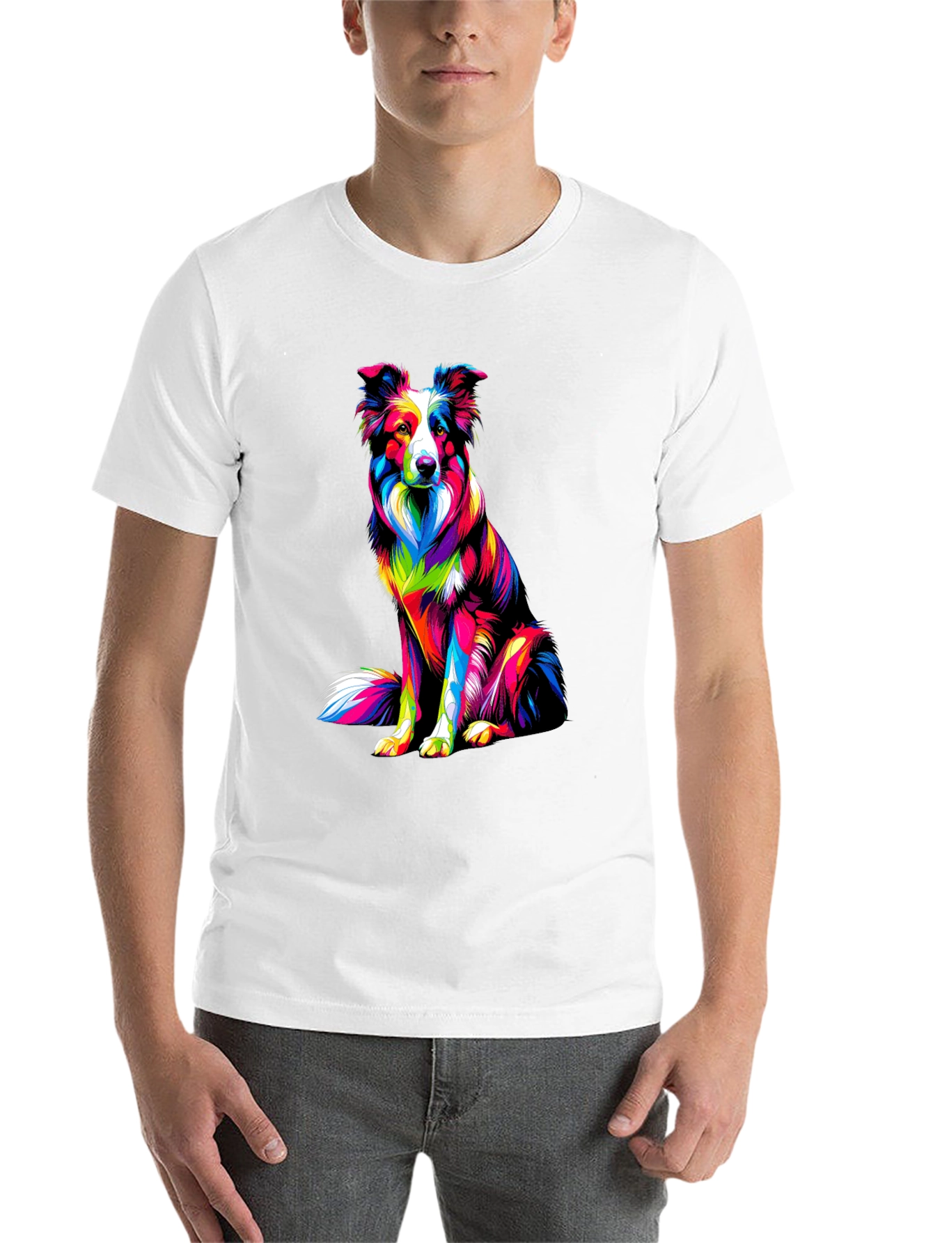 Black Colorful Dog Graphic Tee - Border Collie T-Shirt view 14