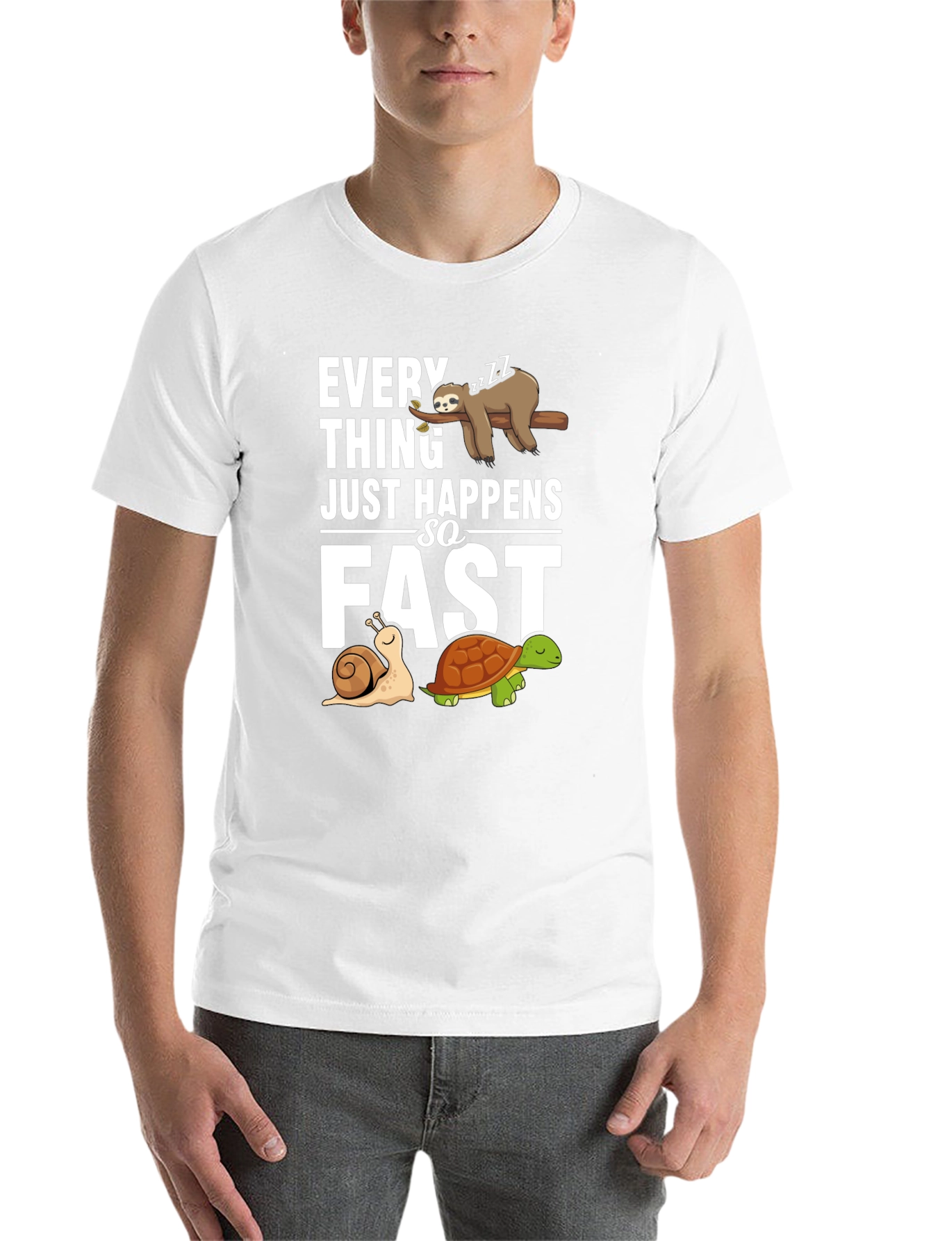 Black Funny Sloth, Snail, and Turtle Graphic T-Shirt view 14