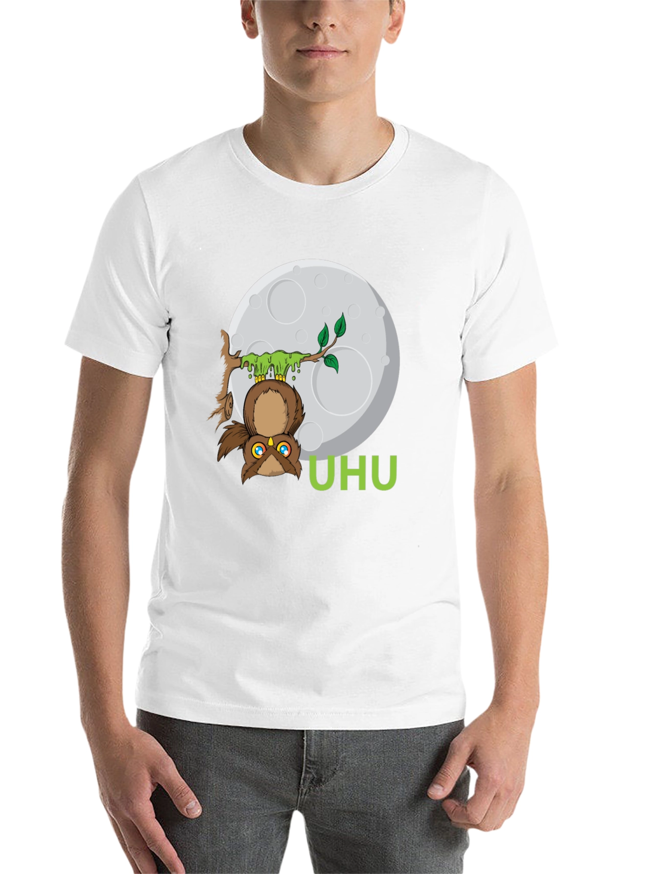 Black UHU Owl T-Shirt - Moonlit Design view 14