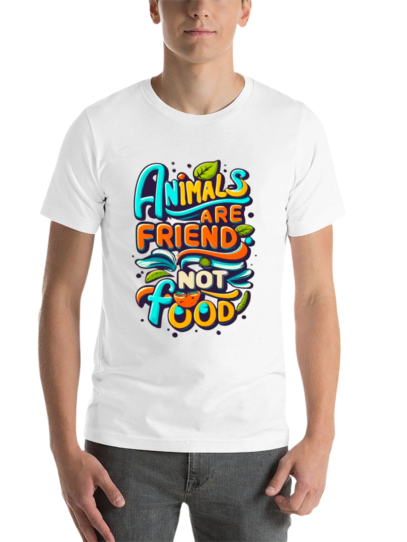Black Vegan T-Shirt: Animals are Friends, Not Food! view 14