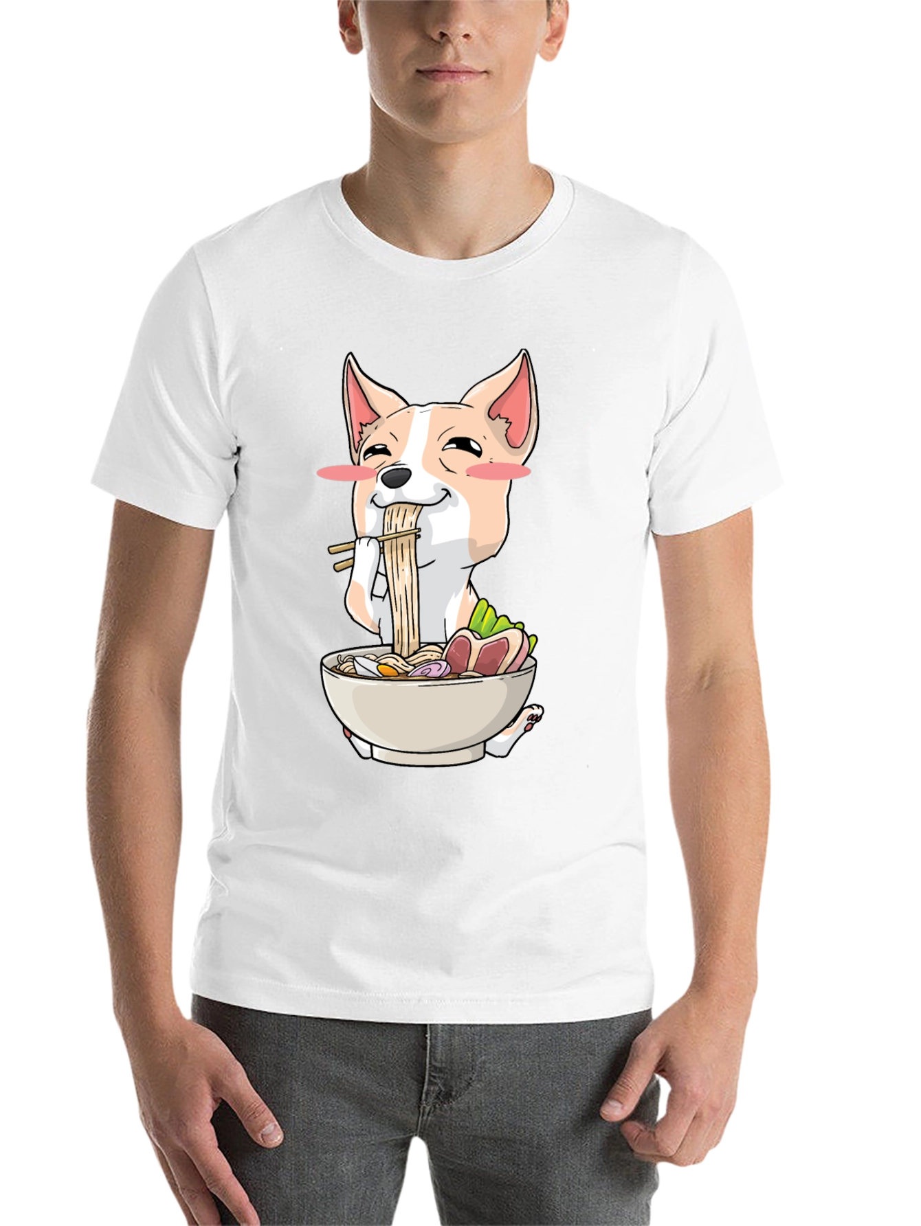 Black Cute Dog Eating Ramen Graphic T-Shirt view 14