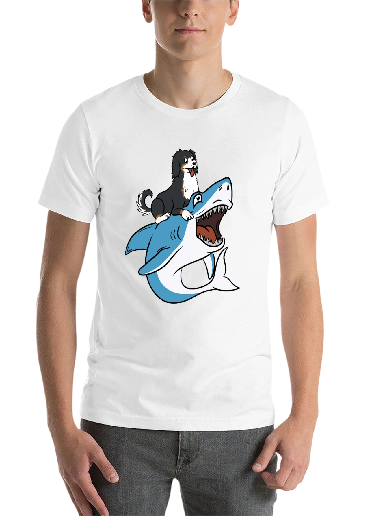 Black Dog Riding Shark T-Shirt - Black view 14