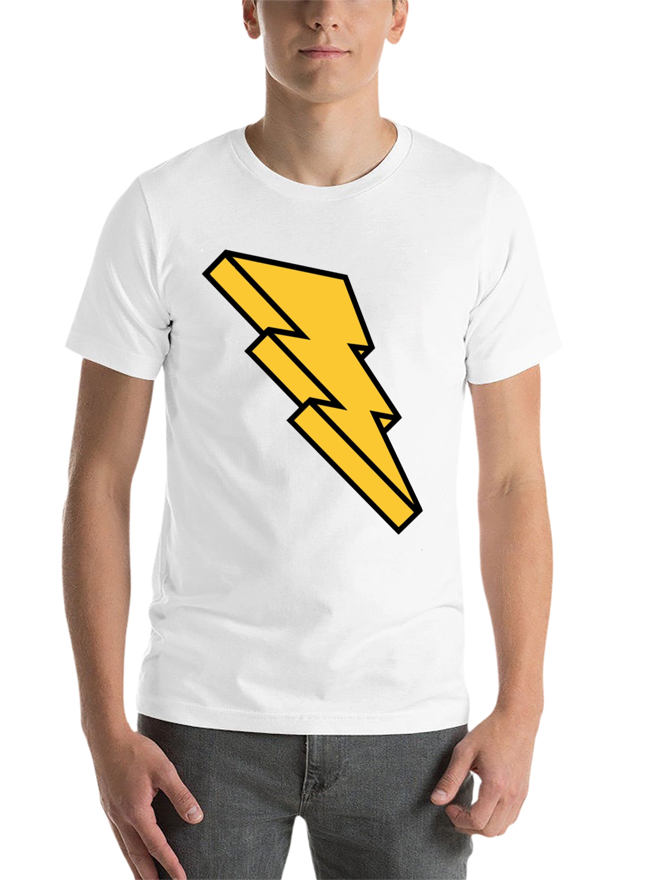 Black Black T-Shirt with Bold Lightning Bolt Design view 14