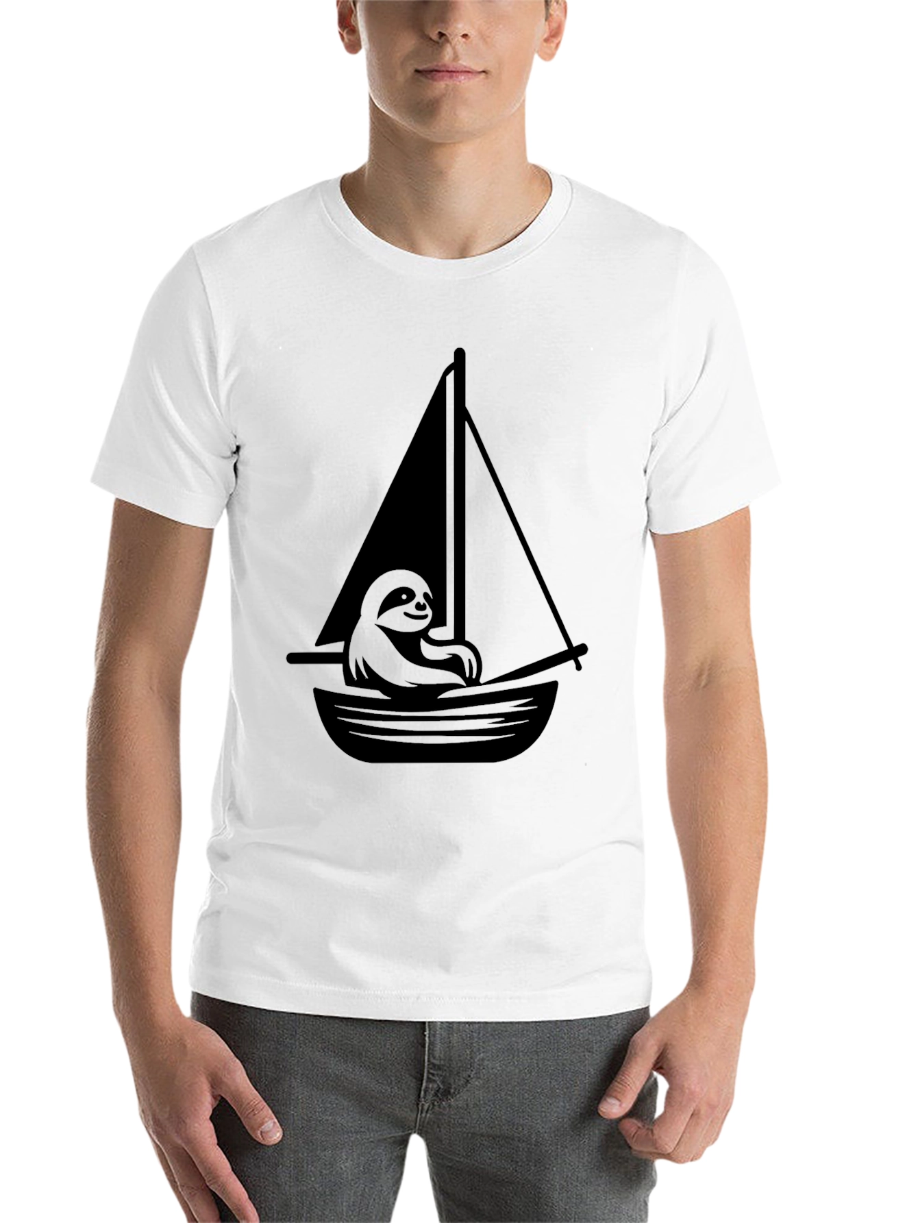 Black Sloth on a Sailboat Graphic T-Shirt view 14