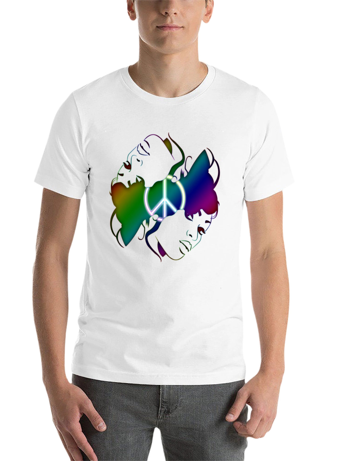 Black Peace Sign Rainbow Faces Graphic T-Shirt view 14