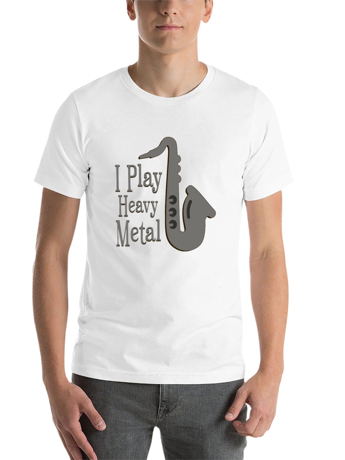 Black I Play Heavy Metal T-Shirt - Saxophone Design view 14
