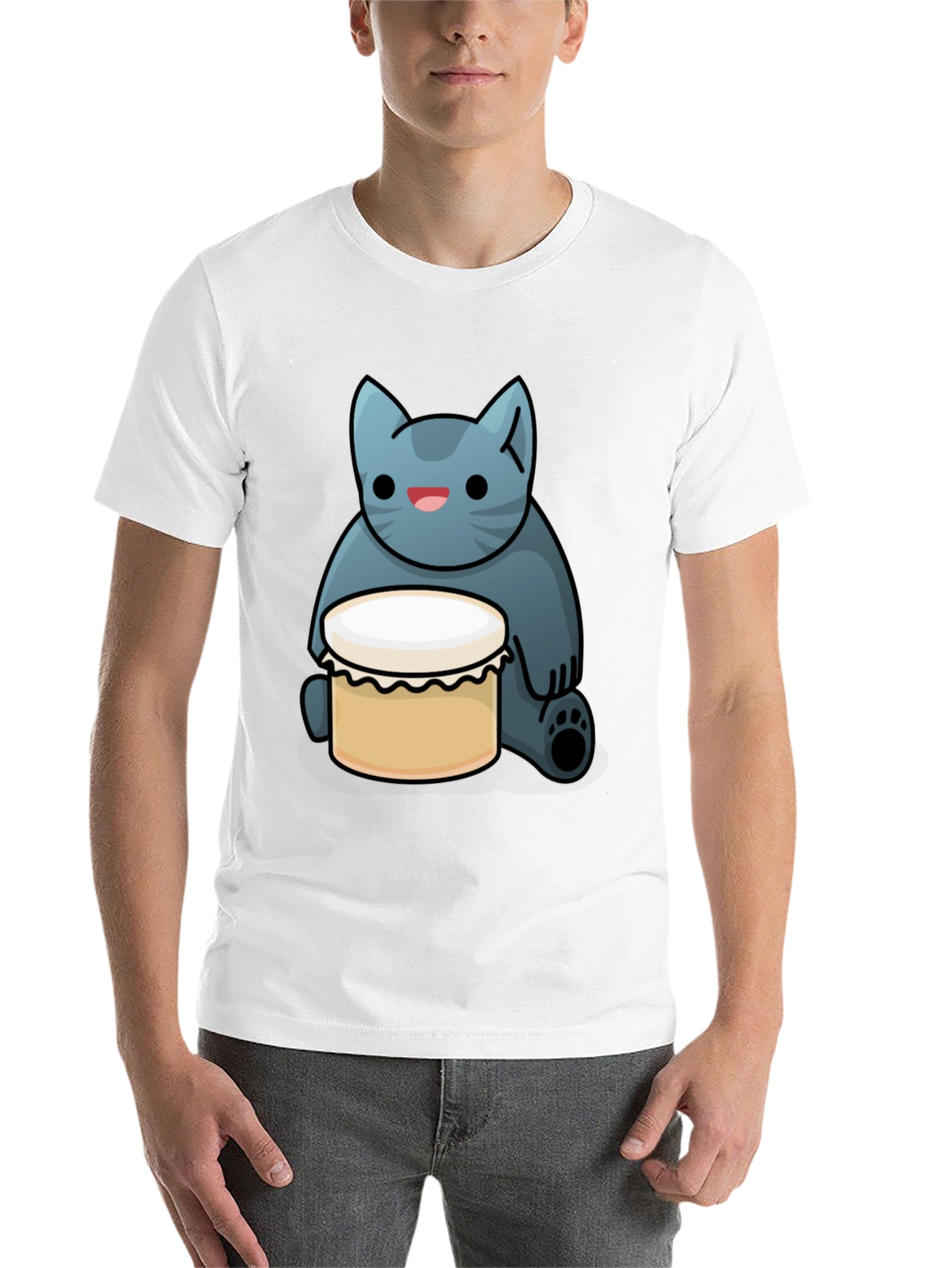 Black Cat Drum T-Shirt - Black, Fun Graphic Tee view 14