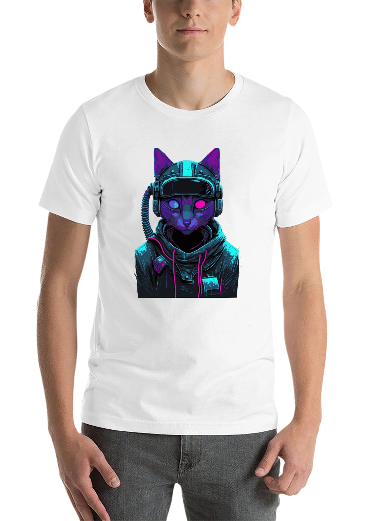 Black Cyberpunk Cat T-Shirt - Futuristic Style view 14