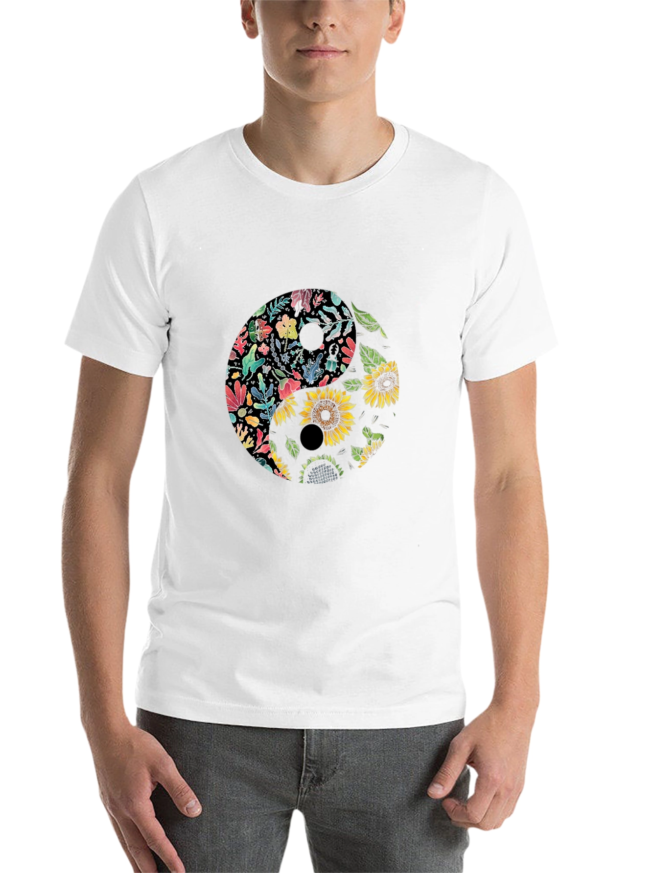 Black Floral Yin Yang Graphic Tee - Black view 14