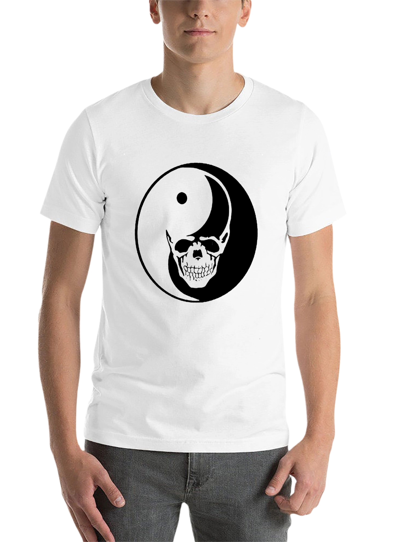 Black Yin Yang Skull Graphic Black T-Shirt view 14