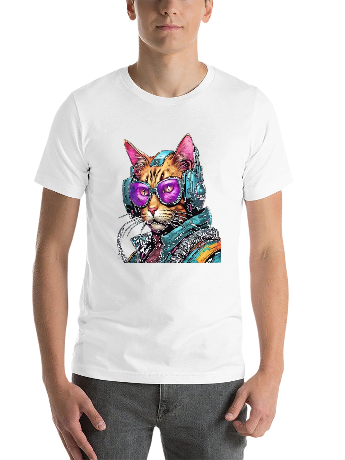 Black Cool Cat DJ Graphic Tee - Black Cotton Comfort view 14