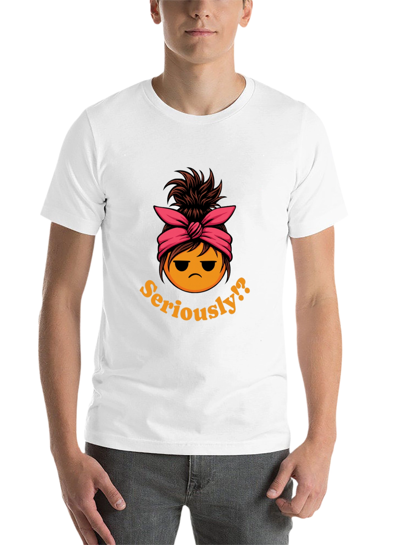 Black Seriously?! Messy Bun Emoji T-Shirt view 14