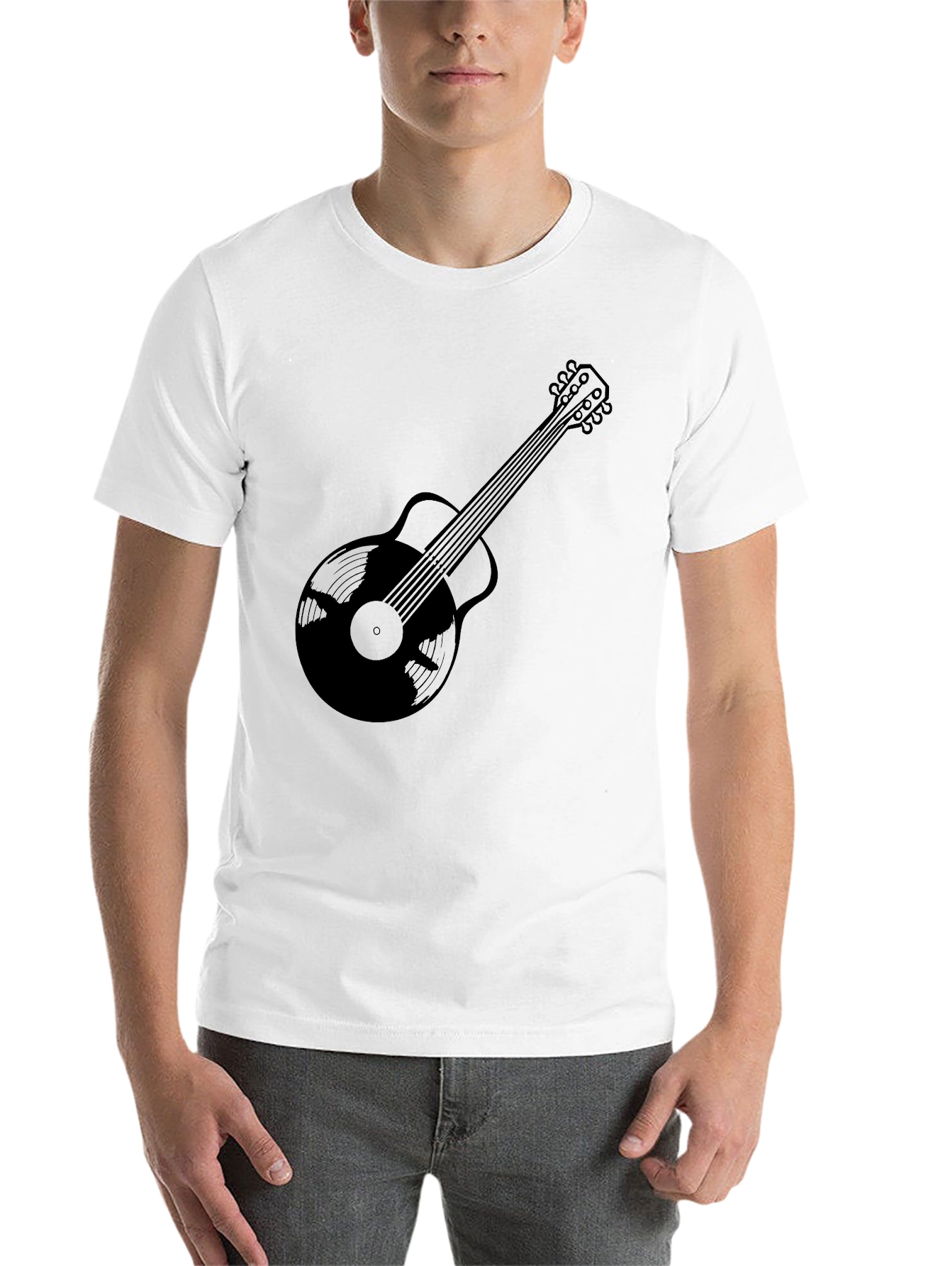 Black Guitar Vinyl Record Graphic Tee - Music Lover T-Shirt view 14
