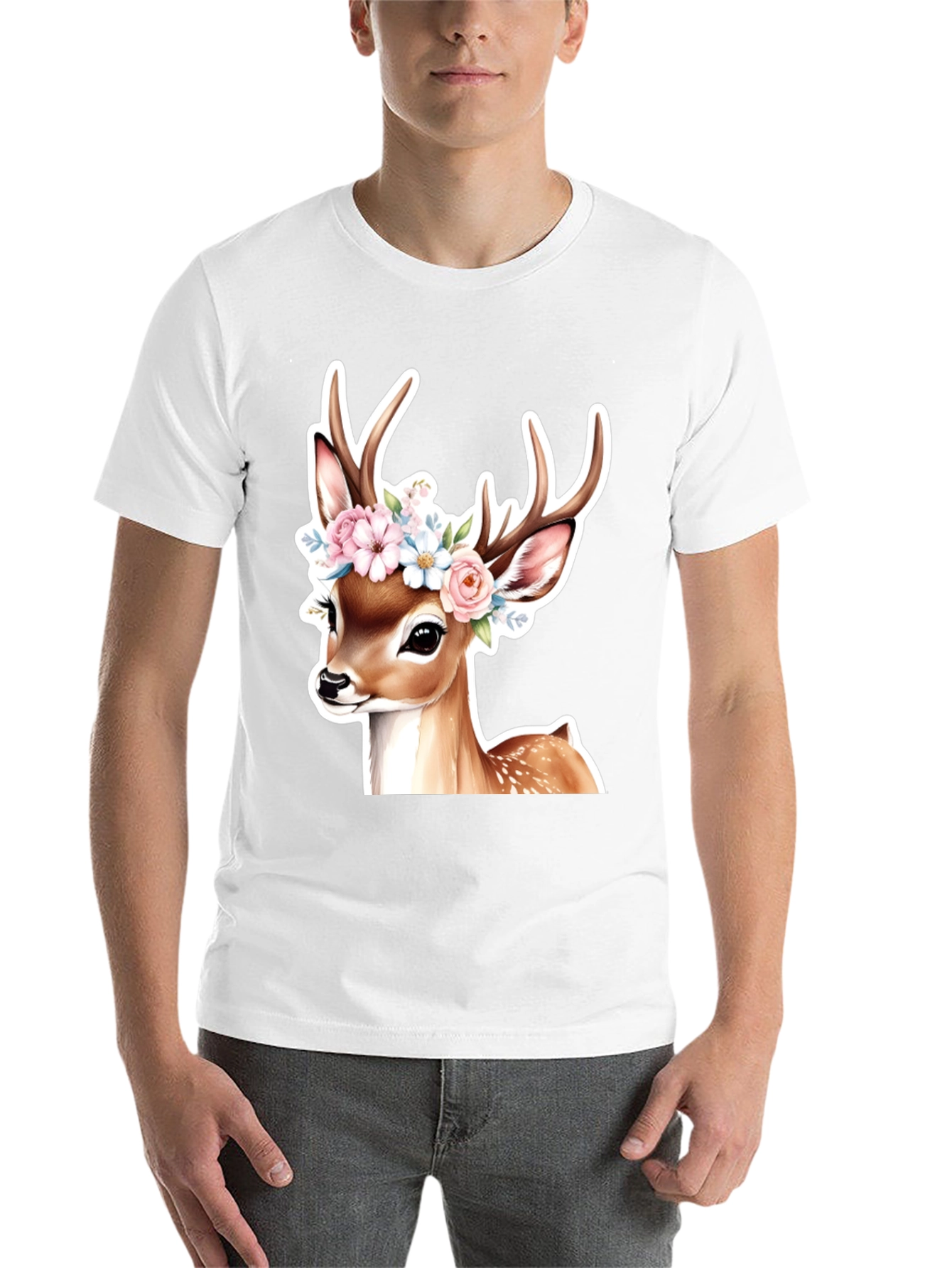 Black Deer Floral Crown Black T-Shirt view 14