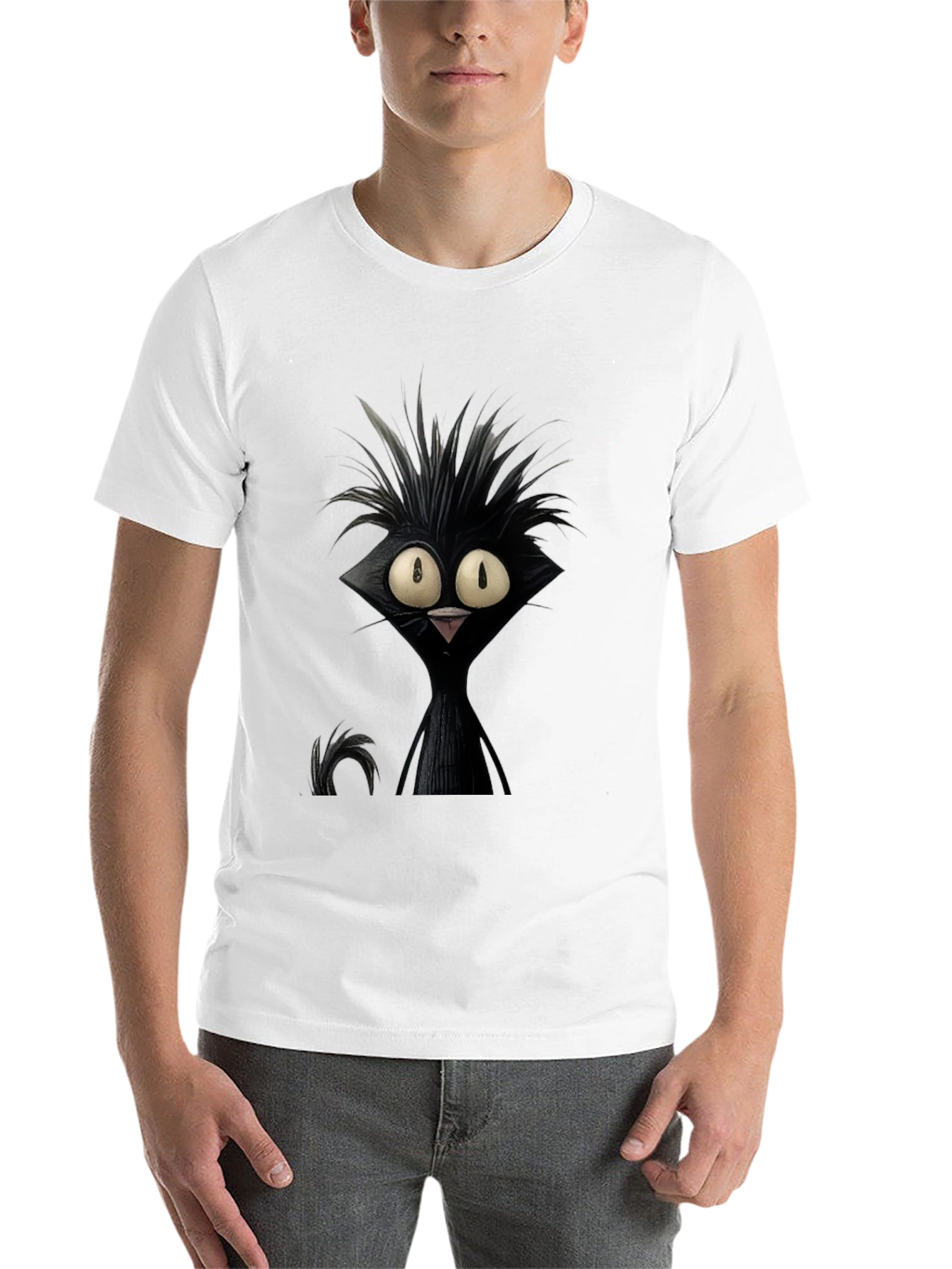 Black Crazy Cat Graphic Tee - Unisex Black T-Shirt view 14