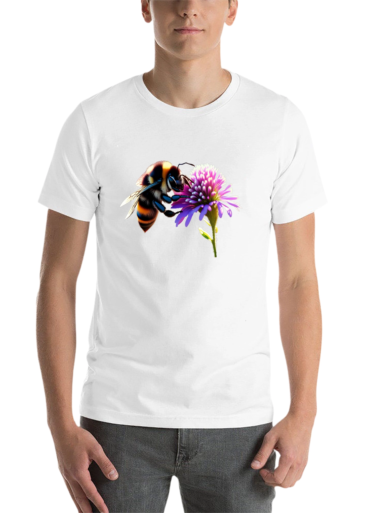 Black Bee on Flower Graphic Tee - Black Cotton T-Shirt view 14