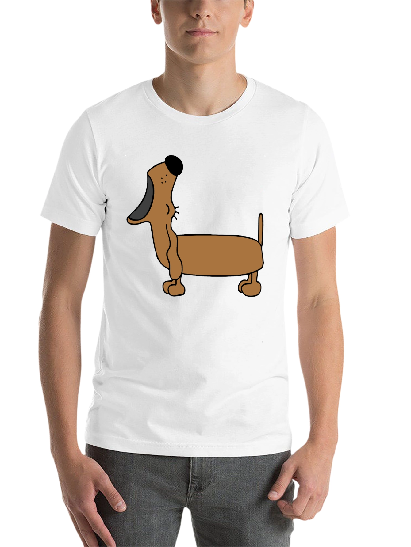 Black Cartoon Dachshund T-Shirt - Black view 14