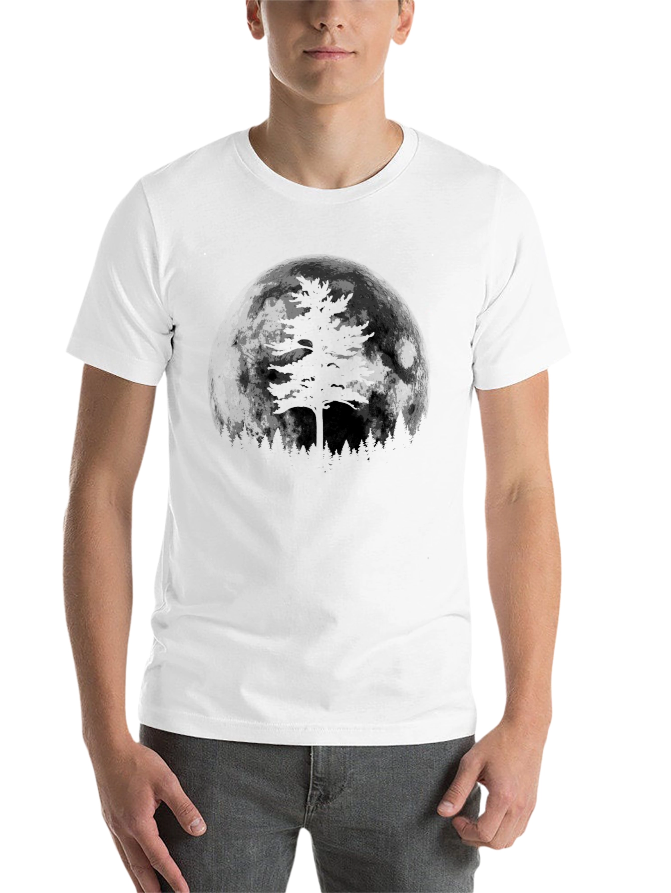Men's Black Moonlit Tree Graphic Tee - 14