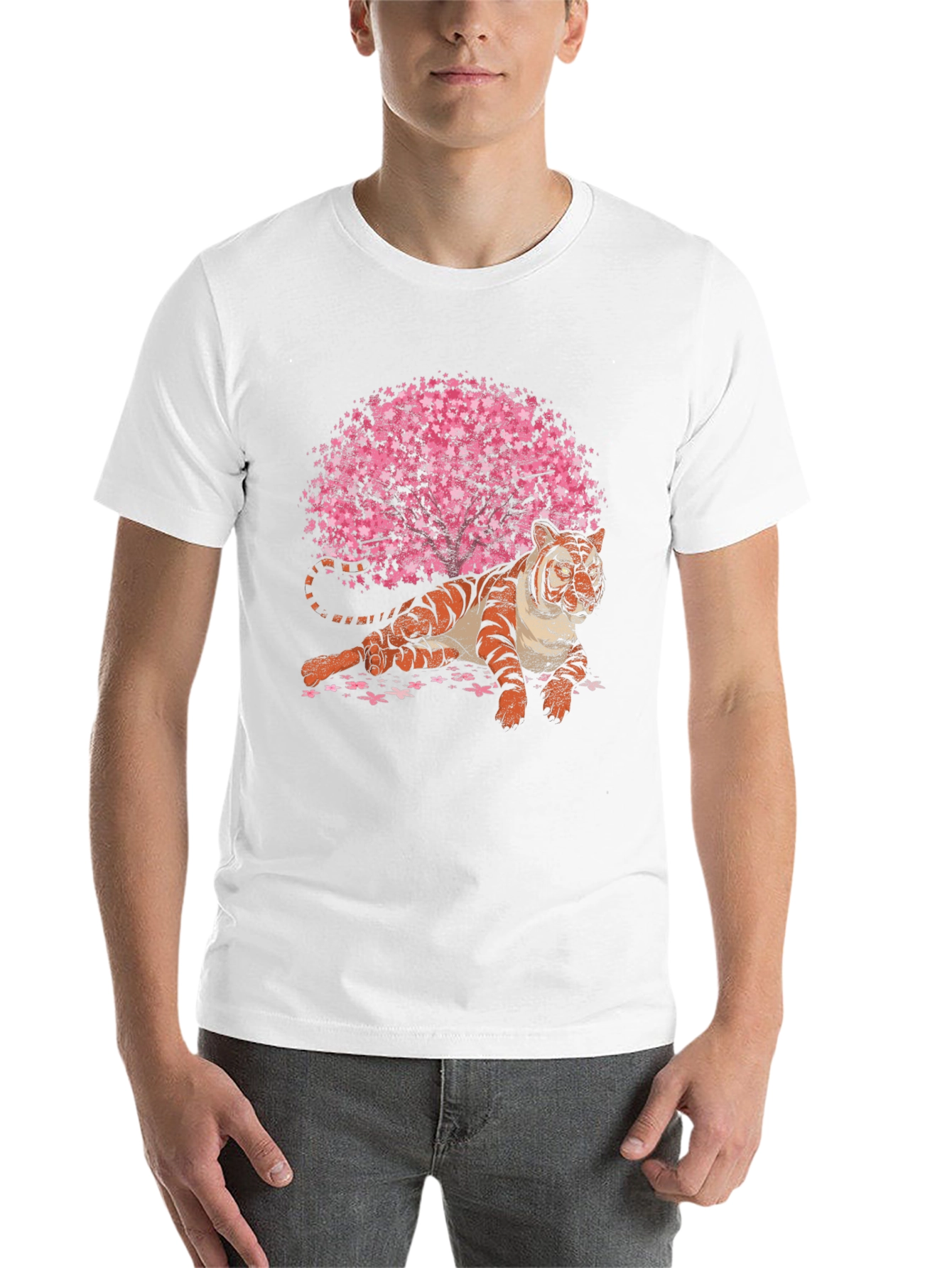 Black Tiger & Cherry Blossom Graphic T-Shirt view 14